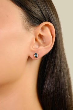 Minimalist 1.88 Carat Oval Blue Sapphire Stud Earrings in 14K Solid Yellow Gold