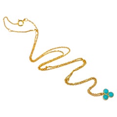 Collar colgante minimalista de oro amarillo macizo de 18 quilates con la bella durmiente turquesa
