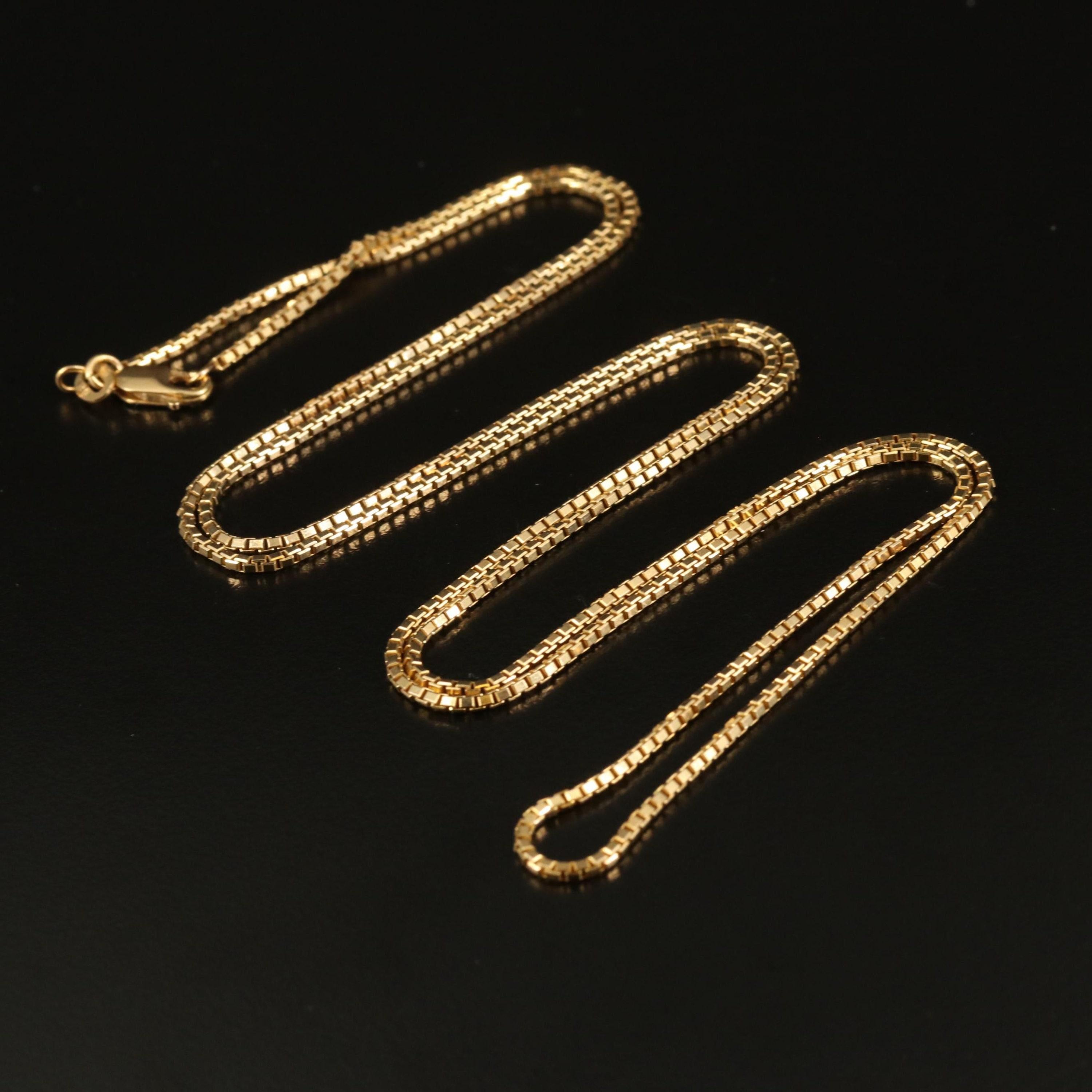 Minimalist 18K Yellow Gold Box Chain Necklace, Gold Chain Necklace For Her In New Condition For Sale In Orlando, Florida