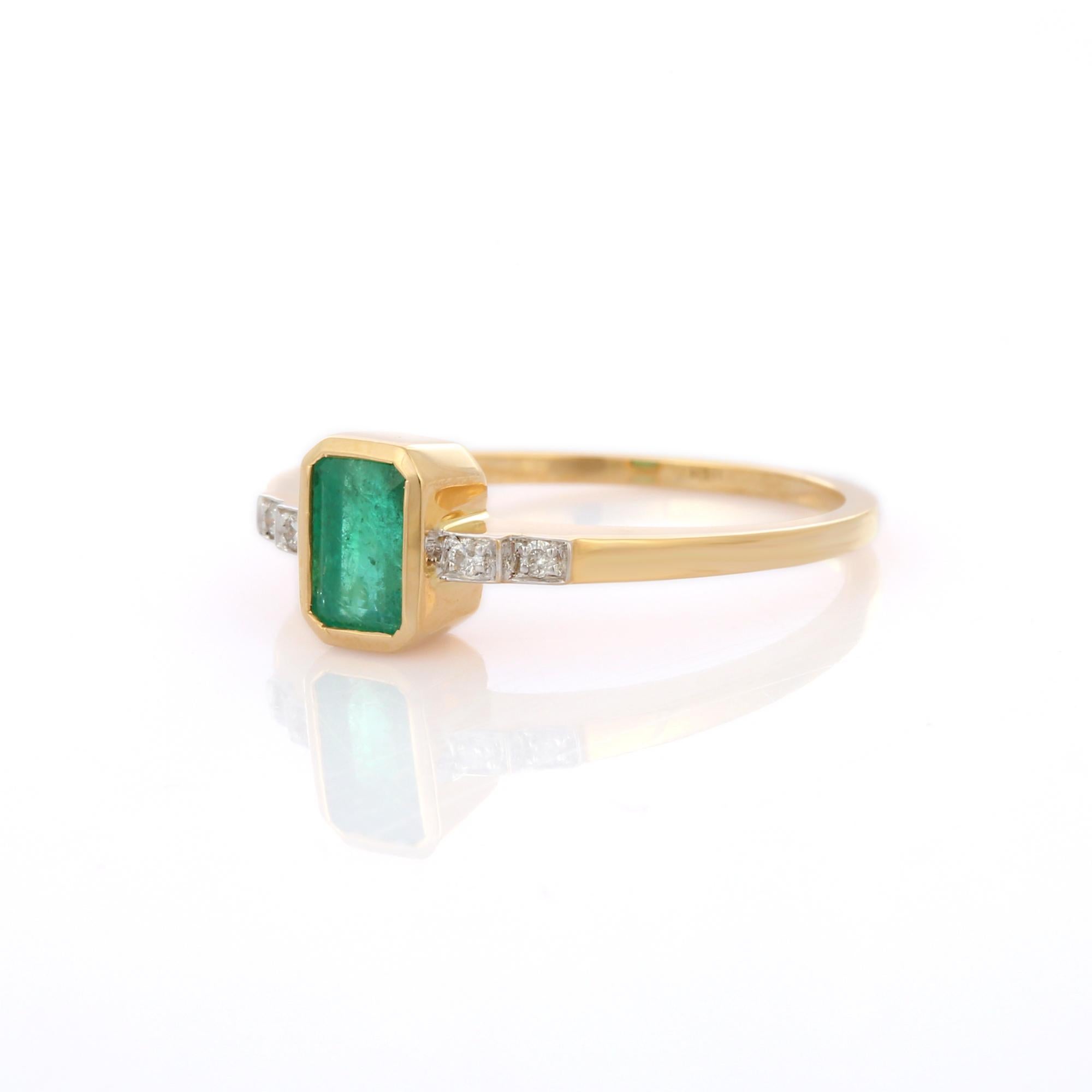For Sale:  18K Yellow Gold Octagon Cut Emerald and Diamond Stackable Ring, Gift for Her 4