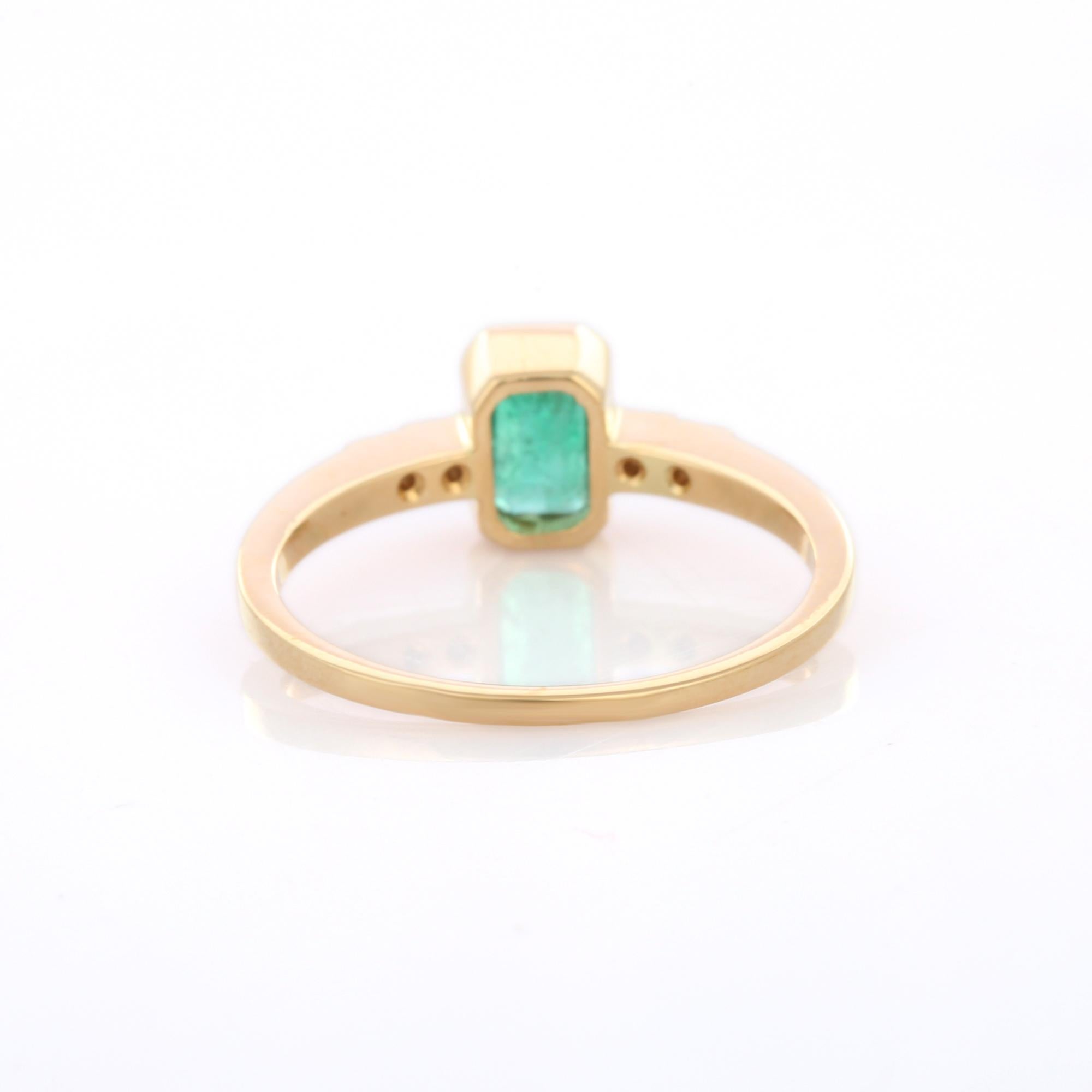 For Sale:  18K Yellow Gold Octagon Cut Emerald and Diamond Stackable Ring, Gift for Her 5