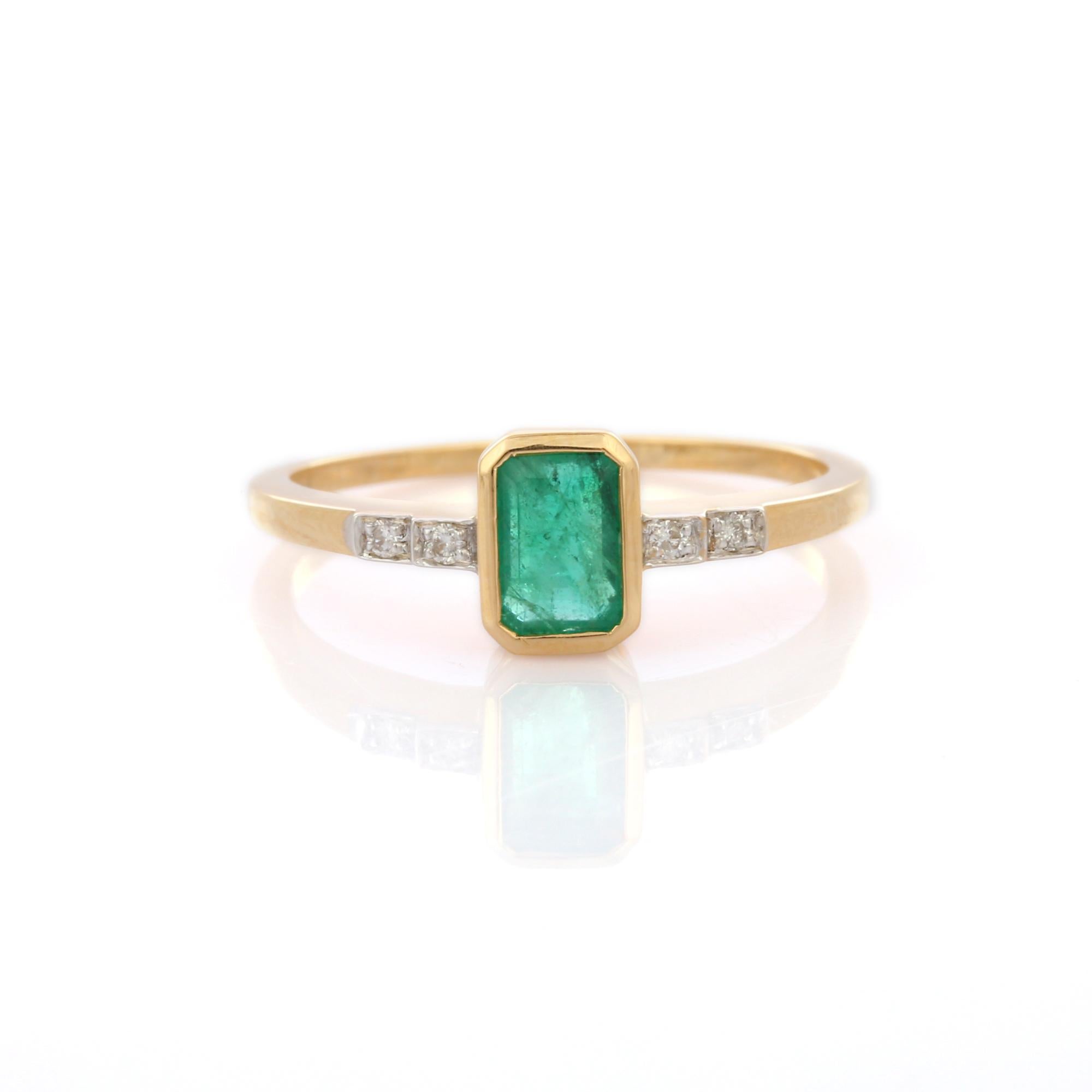 For Sale:  18K Yellow Gold Octagon Cut Emerald and Diamond Stackable Ring, Gift for Her 6