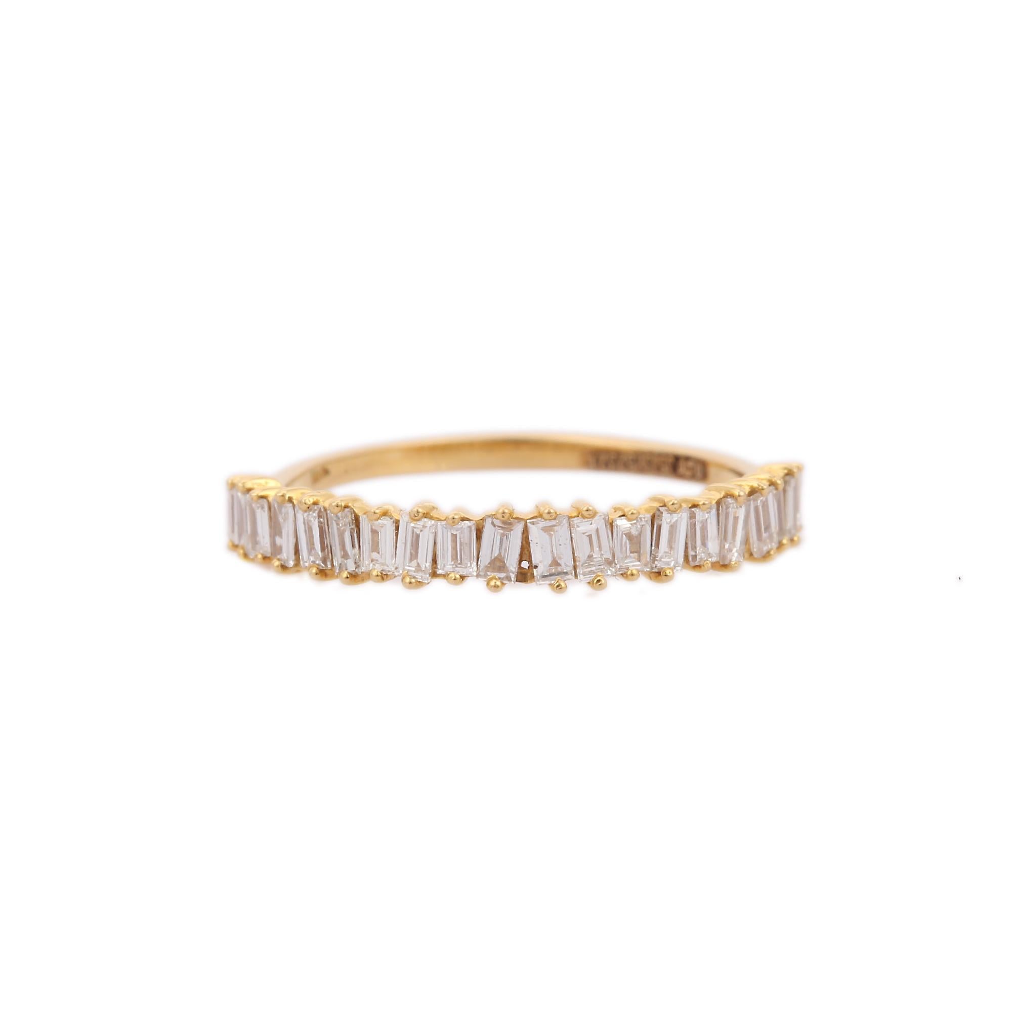 For Sale:  Minimalist Baguette Diamond Band Ring 18K Yellow Gold Stackable Engagement Band 2
