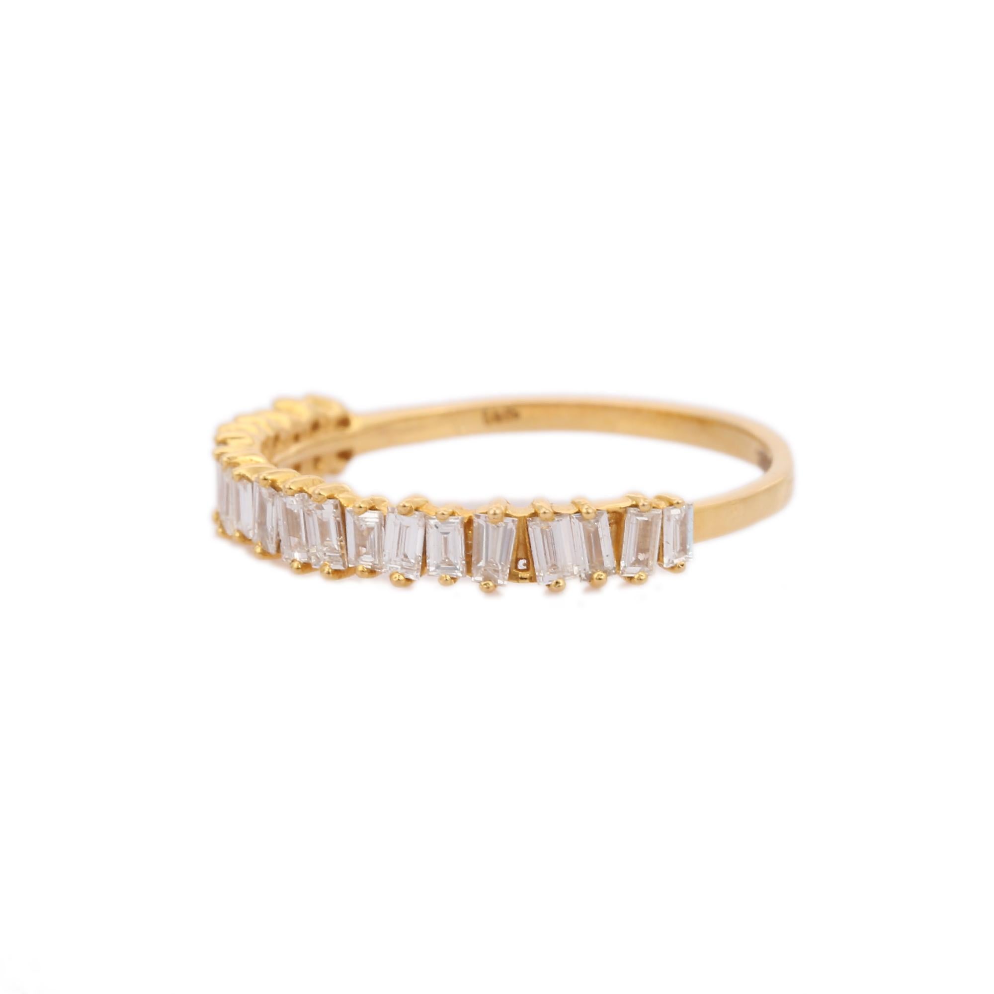 For Sale:  Minimalist Baguette Diamond Band Ring 18K Yellow Gold Stackable Engagement Band 5