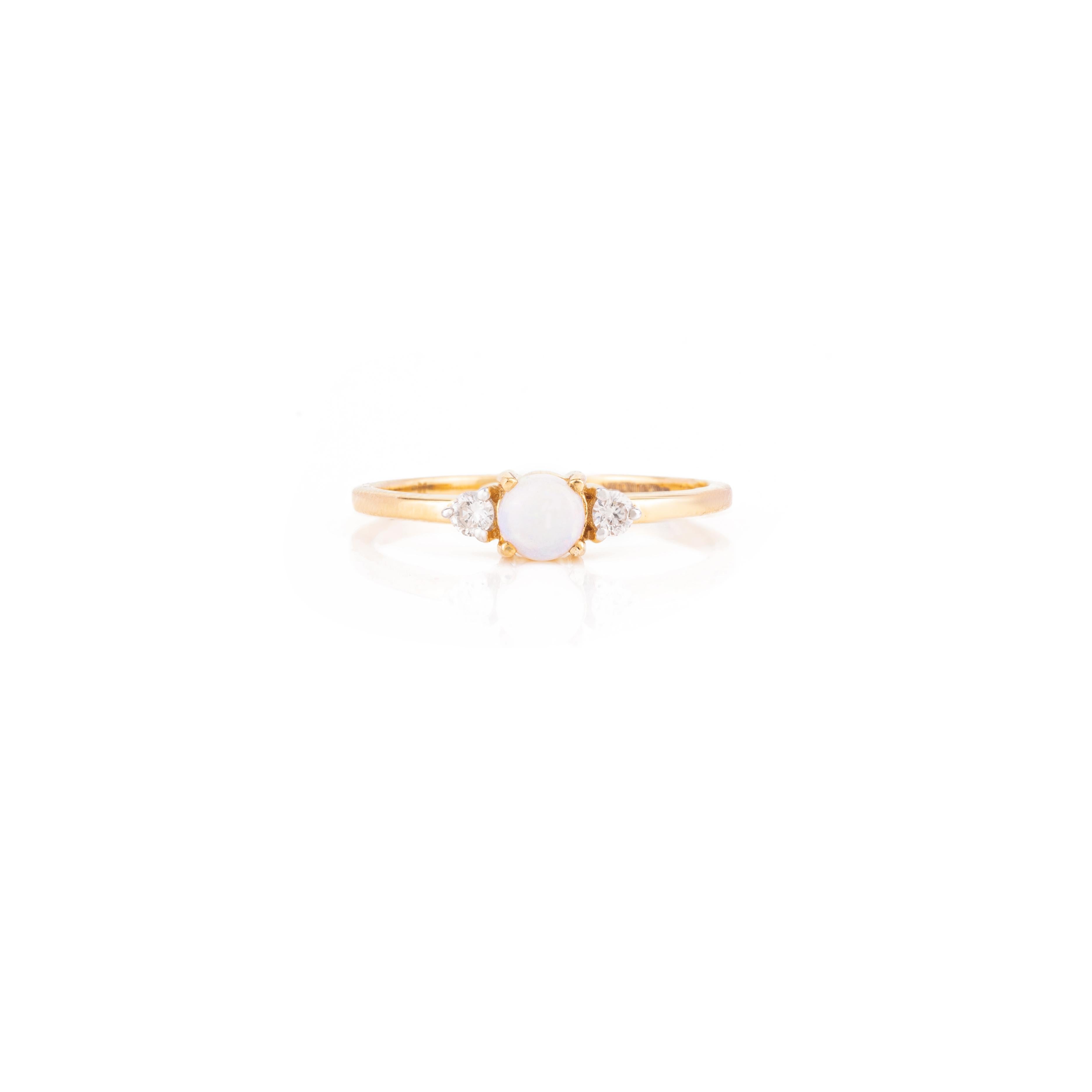For Sale:  Minimal 18k Yellow Gold Opal Diamond Everyday Stackable Ring Gift 3