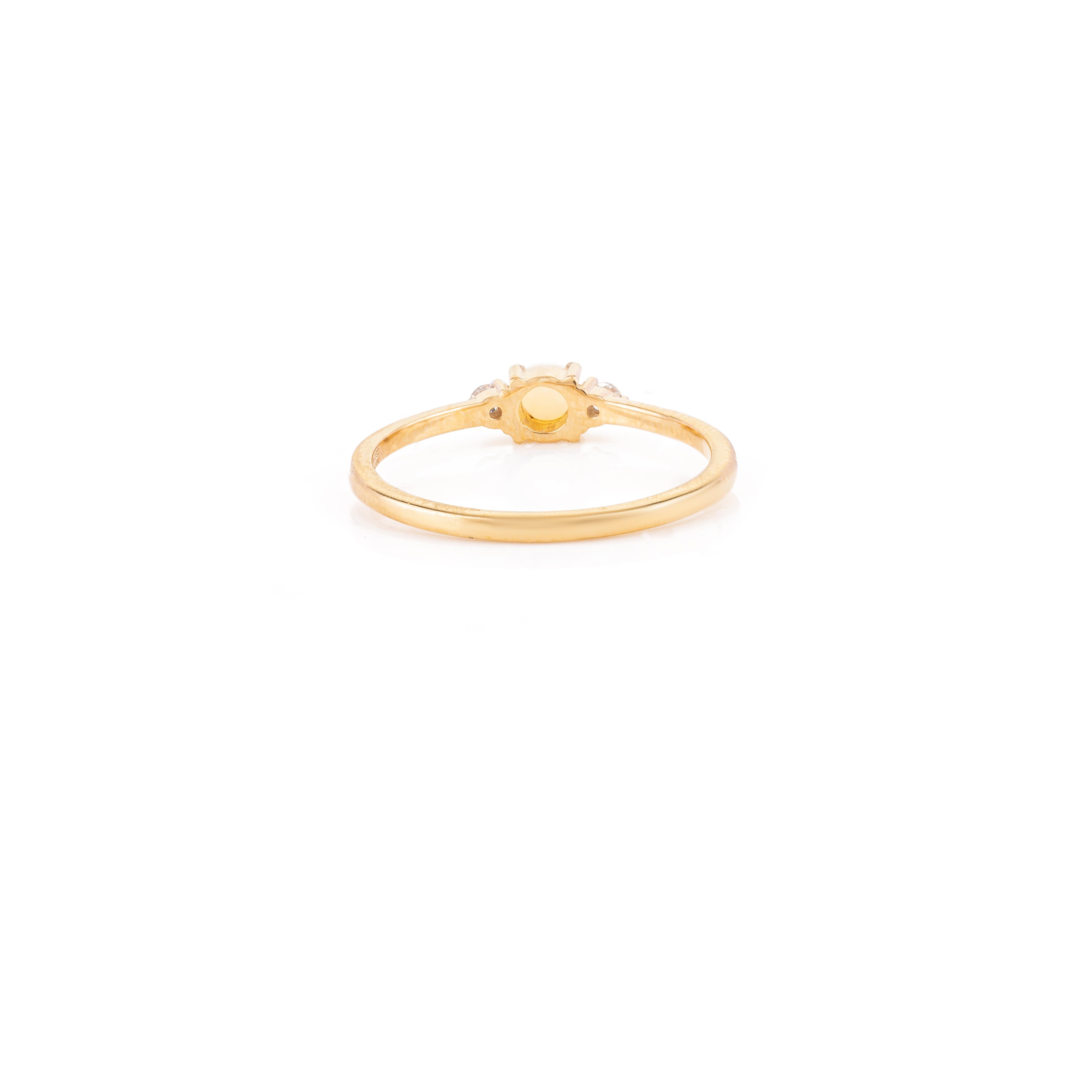 For Sale:  Minimal 18k Yellow Gold Opal Diamond Everyday Stackable Ring Gift 7