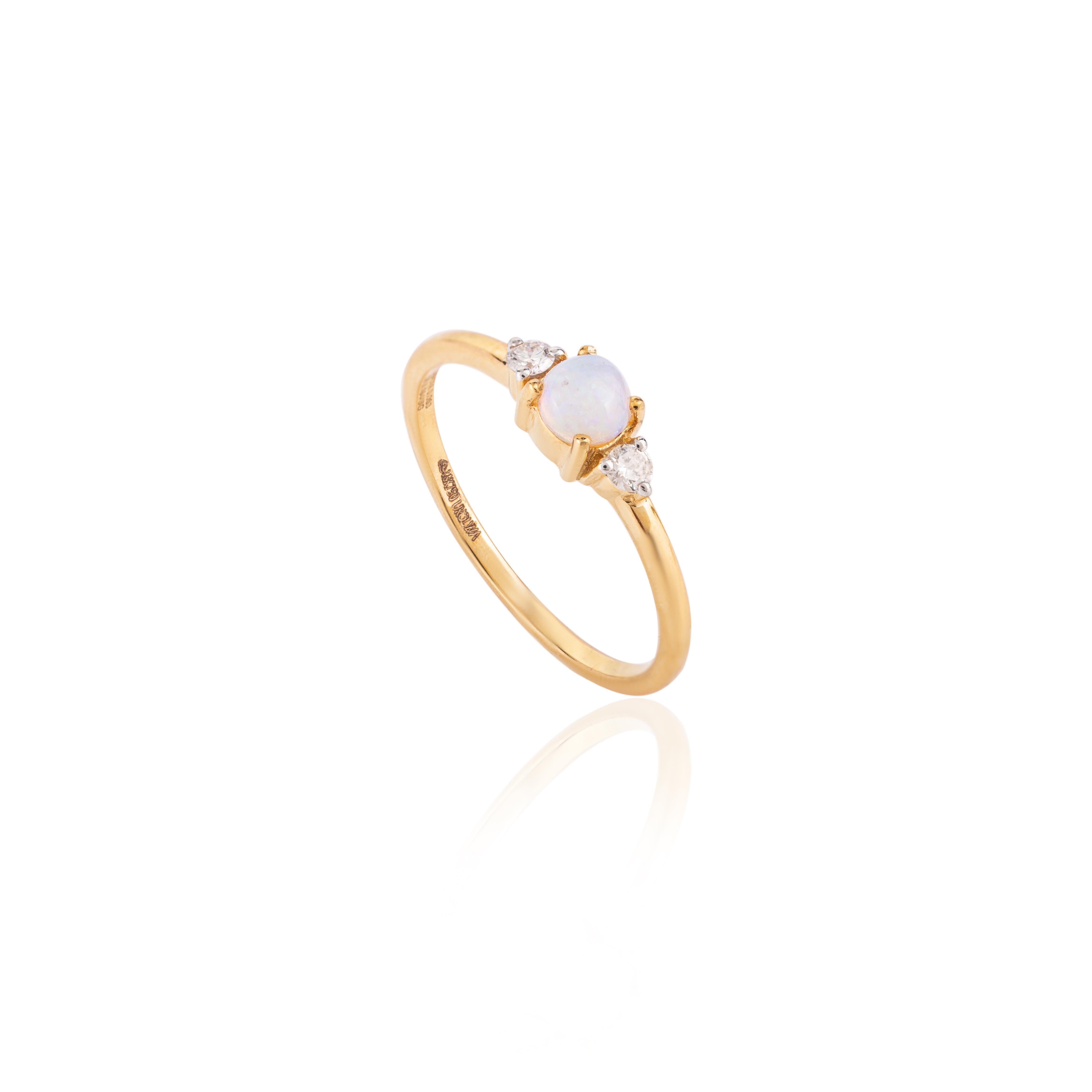 For Sale:  Minimal 18k Yellow Gold Opal Diamond Everyday Stackable Ring Gift 8