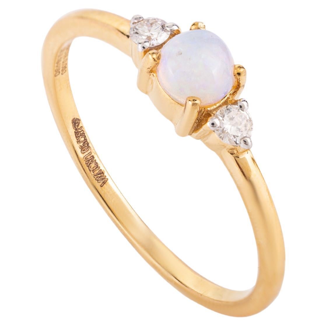 For Sale:  Minimal 18k Yellow Gold Opal Diamond Everyday Stackable Ring Gift
