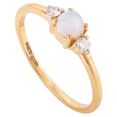 Minimal 18k Yellow Gold Opal Diamond Everyday Stackable Ring Gift