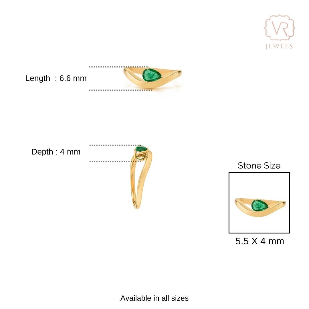 Im Angebot: Minimalistischer 18K Gelbgold Birnenschliff Smaragd Solitär Wellenring Urlaubsschmuck () 10