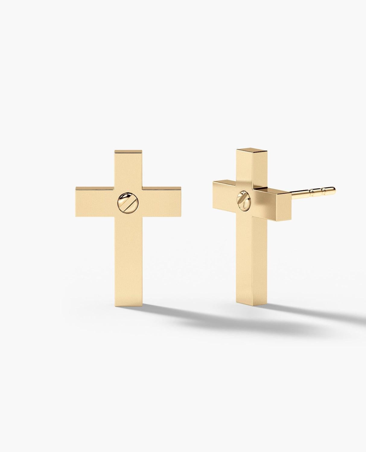 Contemporary Minimalist 18k Yellow Gold Single Cross Stud Earring for Women and Men For Sale