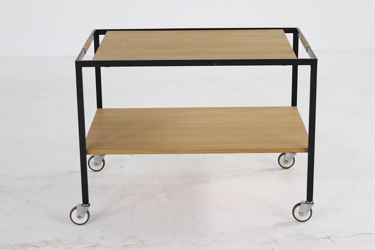 Mid-Century Modern Minimalist 1950s Oak Serving Cart Bar Cart Tea Trolley Herbert Hirche Attributed