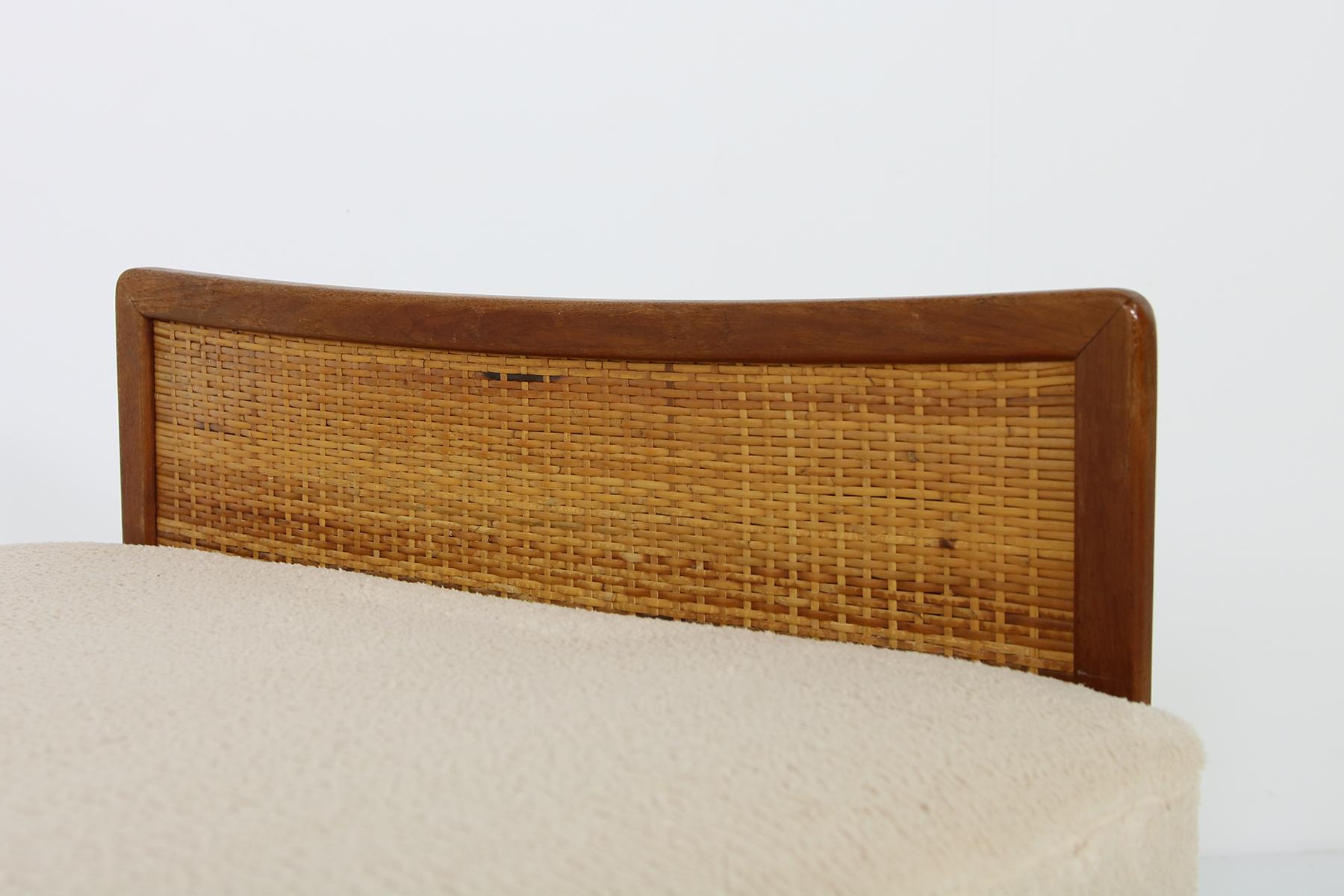 Mid-Century Modern Minimalist 1950s Teak Daybed, Midcentury, Teddy Bear Fur Sheepskin, Cane No. 2 For Sale