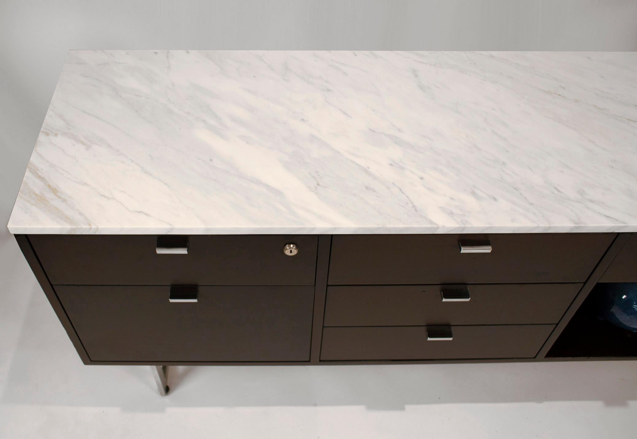 Aluminum Minimalist 1960s Harvey Probber Credenza with Calacatta Marble Top For Sale