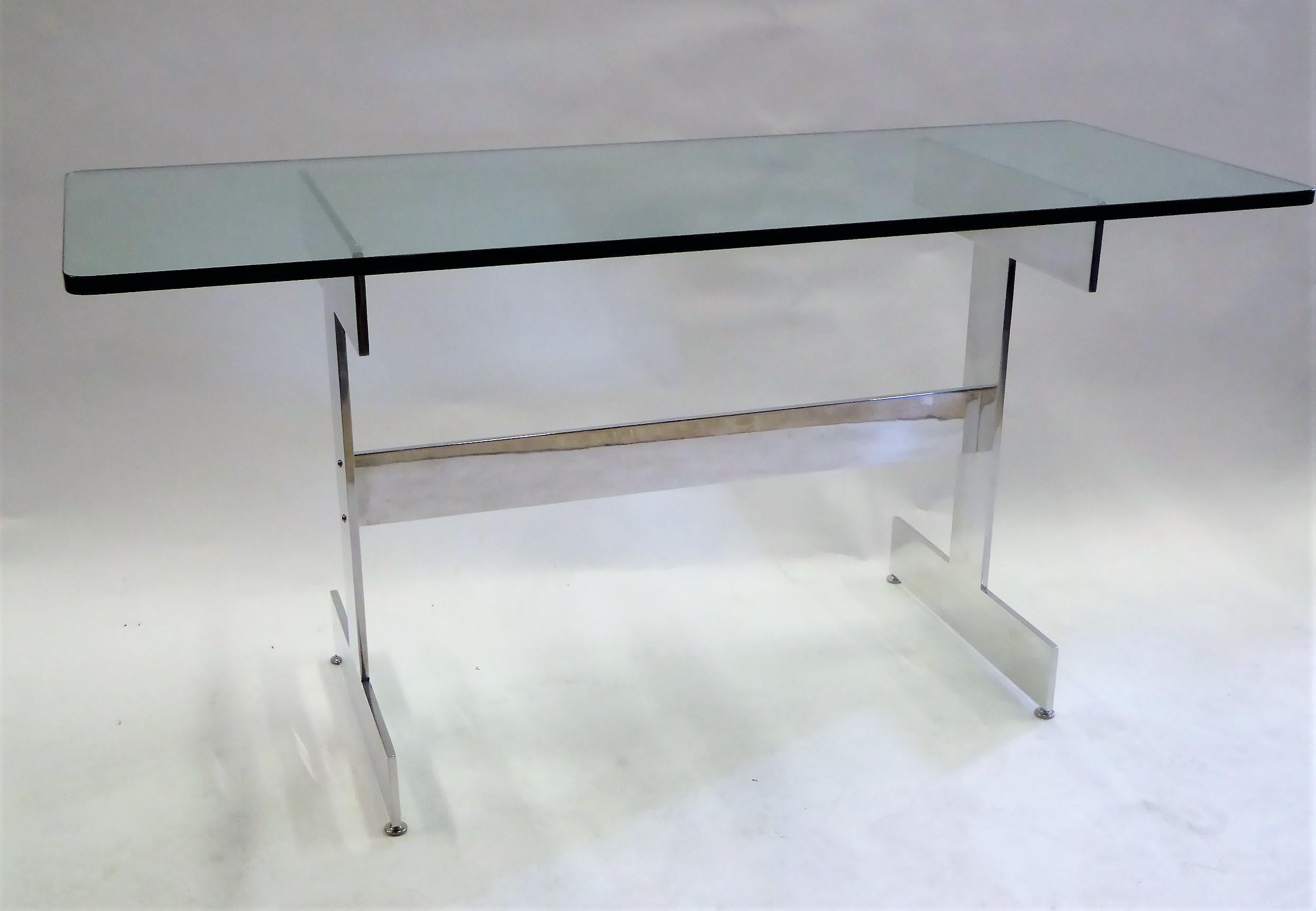 Minimalist 1960s Paul Mayen Style Chrome and Glass Console Desk 1