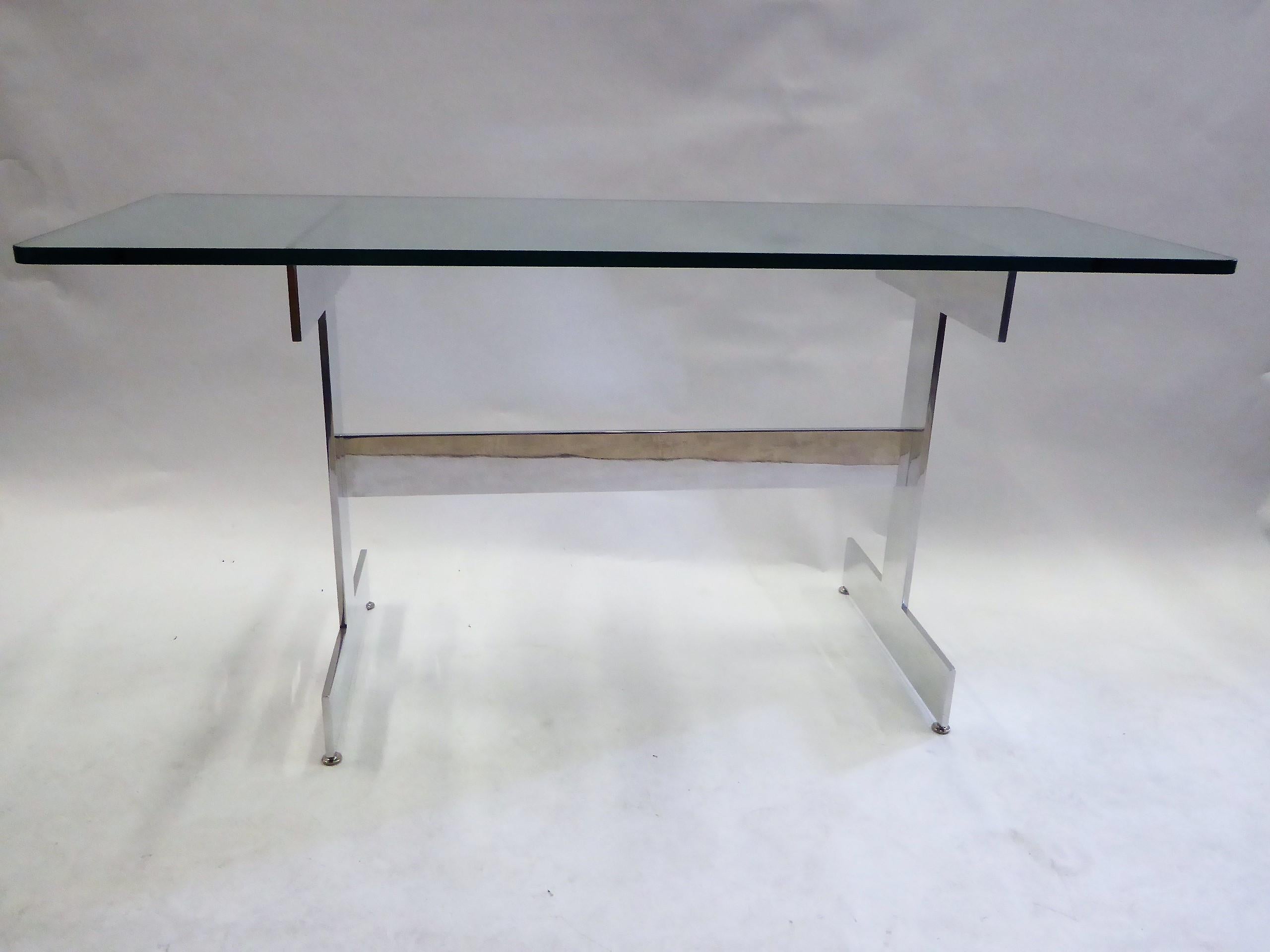 Minimalist 1960s Paul Mayen Style Chrome and Glass Console Desk 2