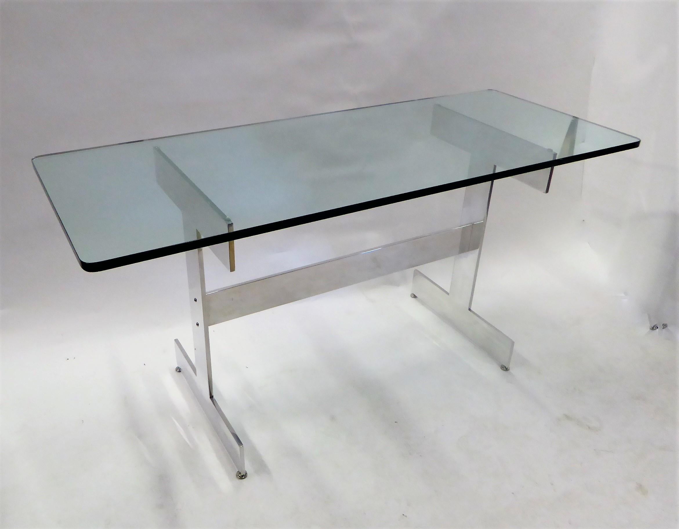 Mid-Century Modern Minimalist 1960s Paul Mayen Style Chrome and Glass Console Desk