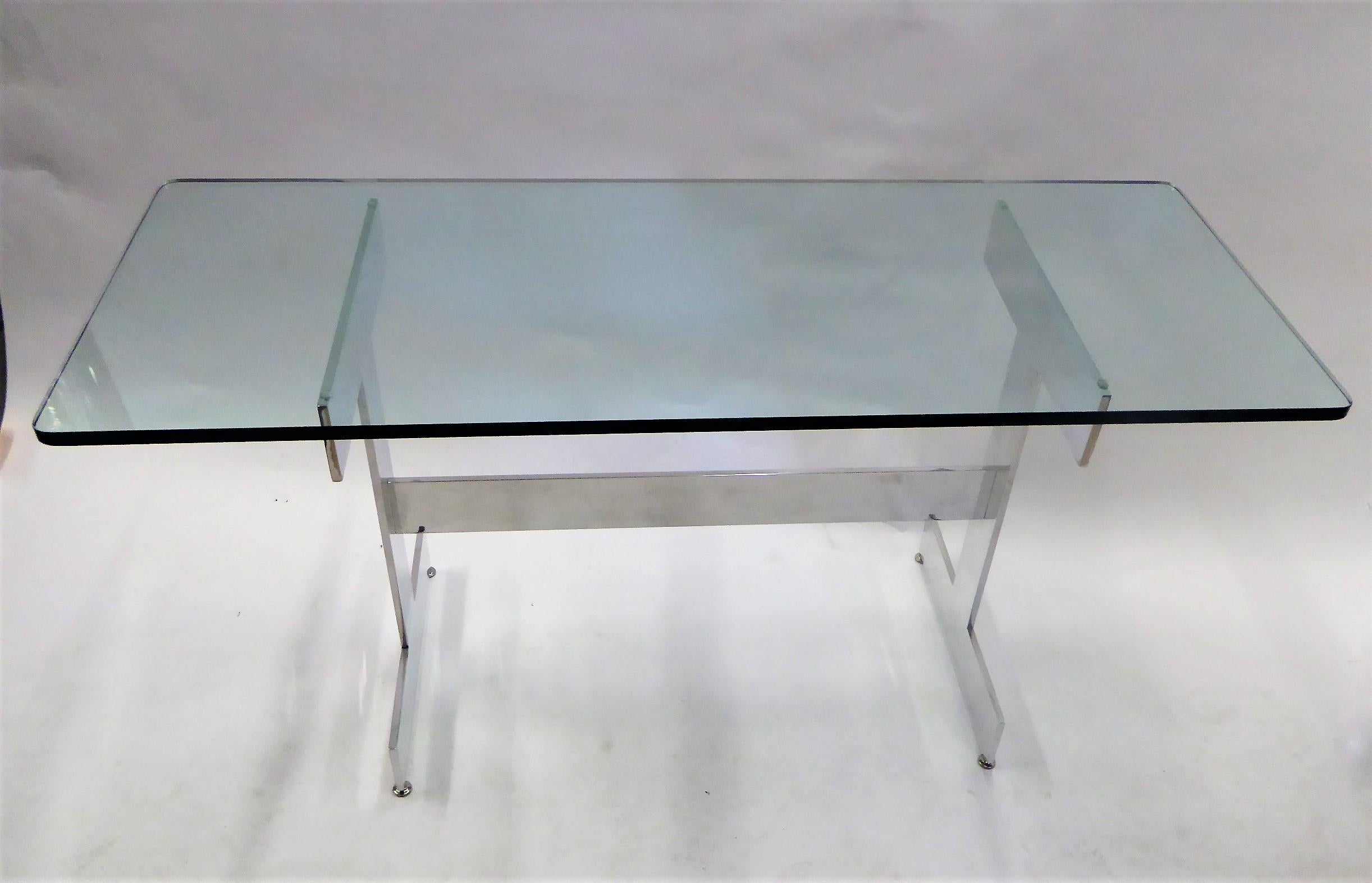 American Minimalist 1960s Paul Mayen Style Chrome and Glass Console Desk