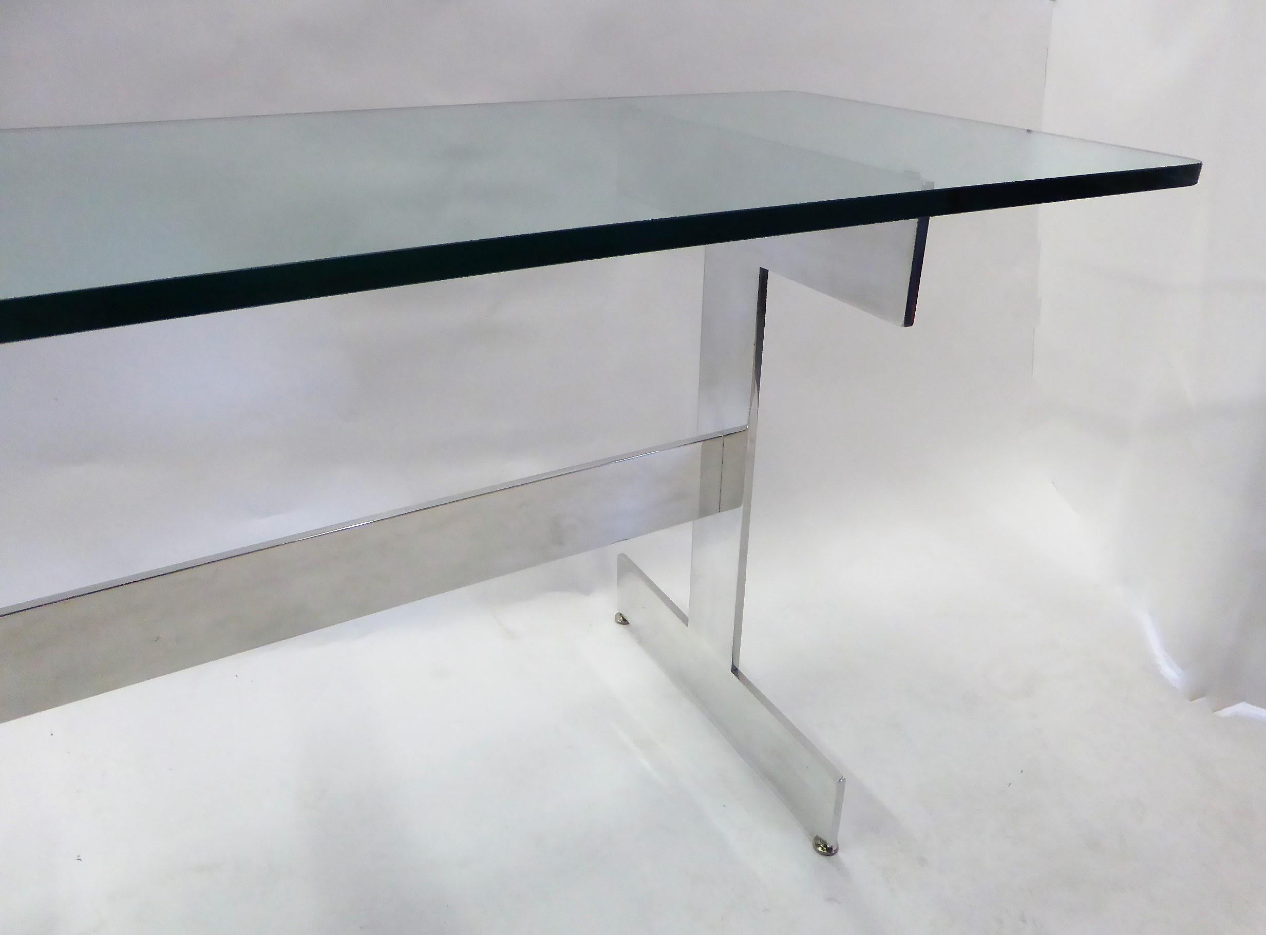 Polished Minimalist 1960s Paul Mayen Style Chrome and Glass Console Desk