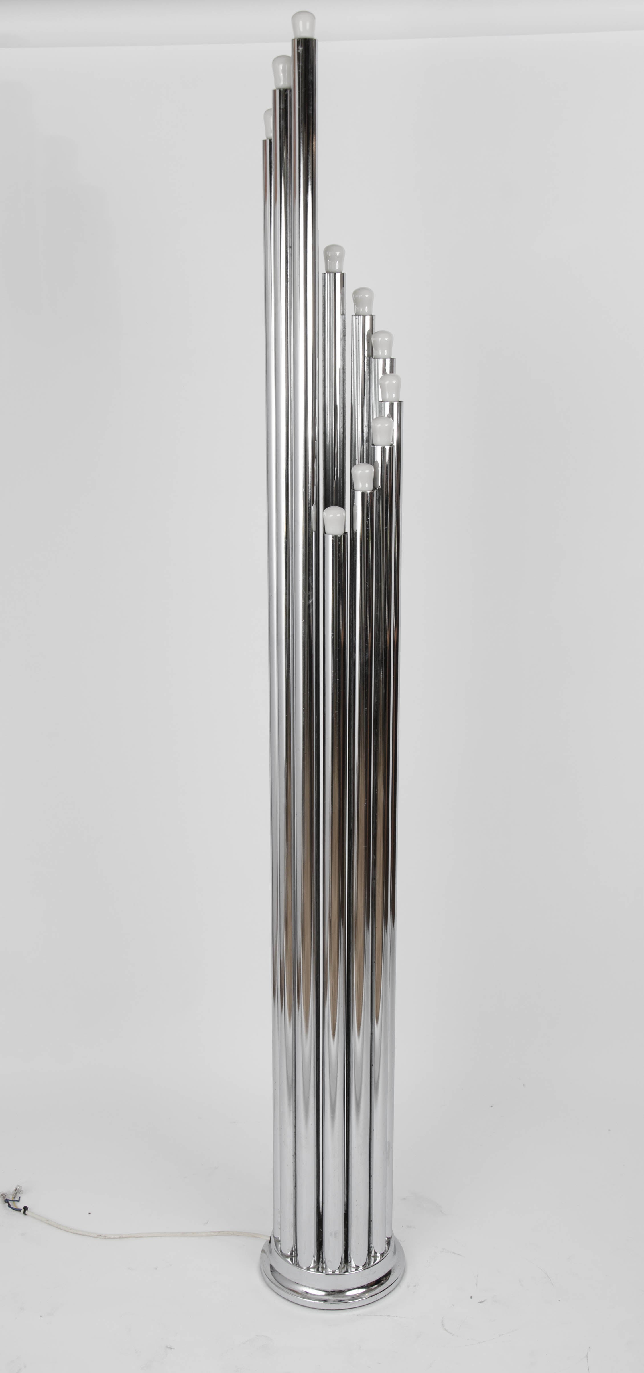 Mid-20th Century Minimalist Floor Lamp Chrome Italian Reggiani 
