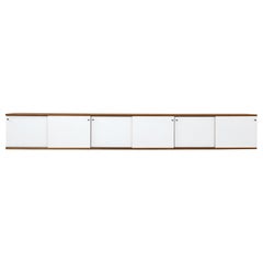 Minimalist 1960s Teak Wall Mounted Modular Sideboard with White Sliding Doors