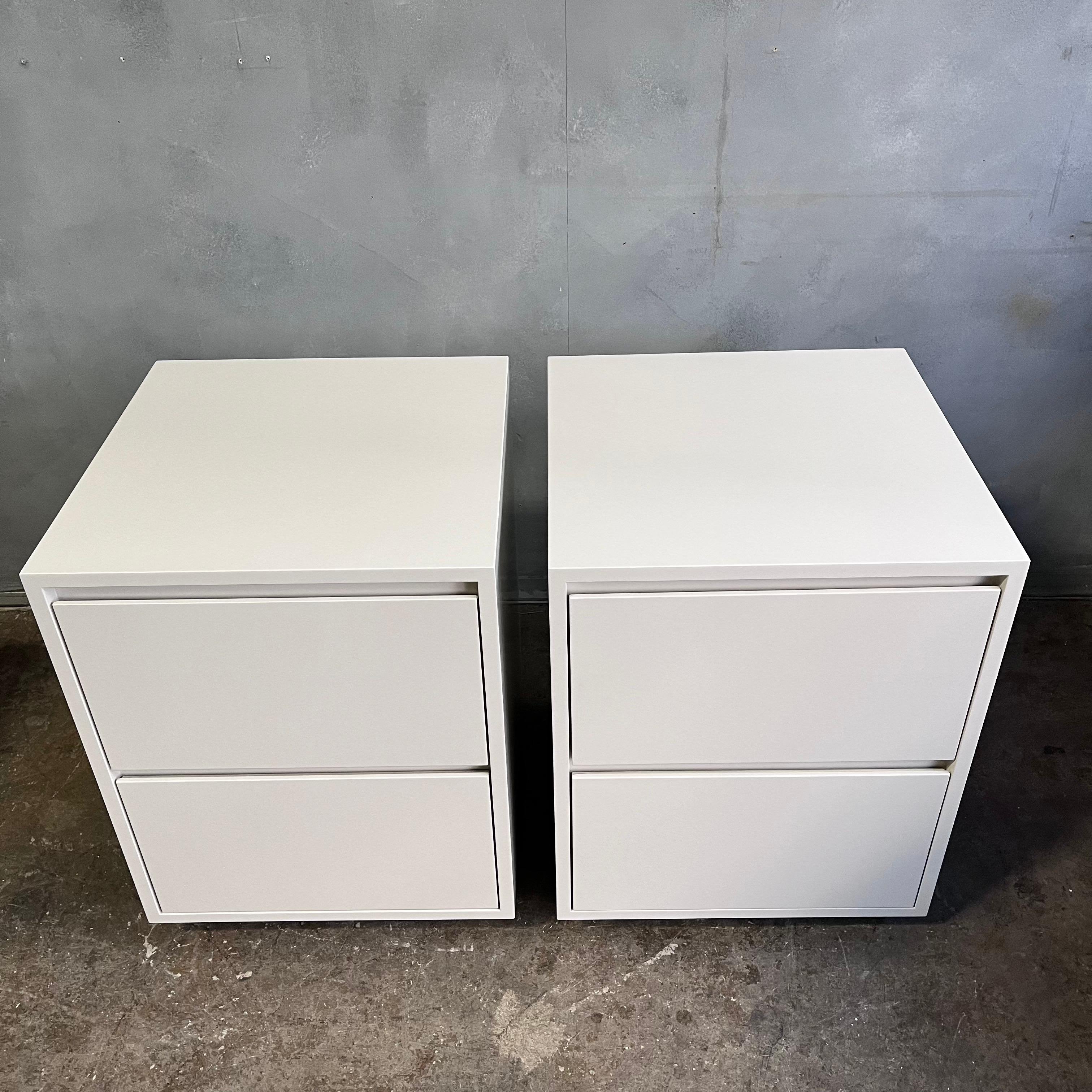 Minimalist 1980's Off-White Taupe Satin Lacquer Night Stands 7