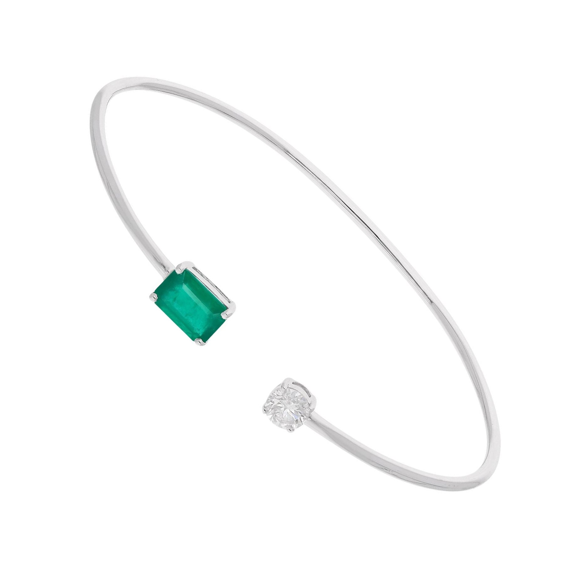 Bracciale minimalista con diamante e smeraldo dello Zambia da 1 carato, regalo in oro bianco 14 carati