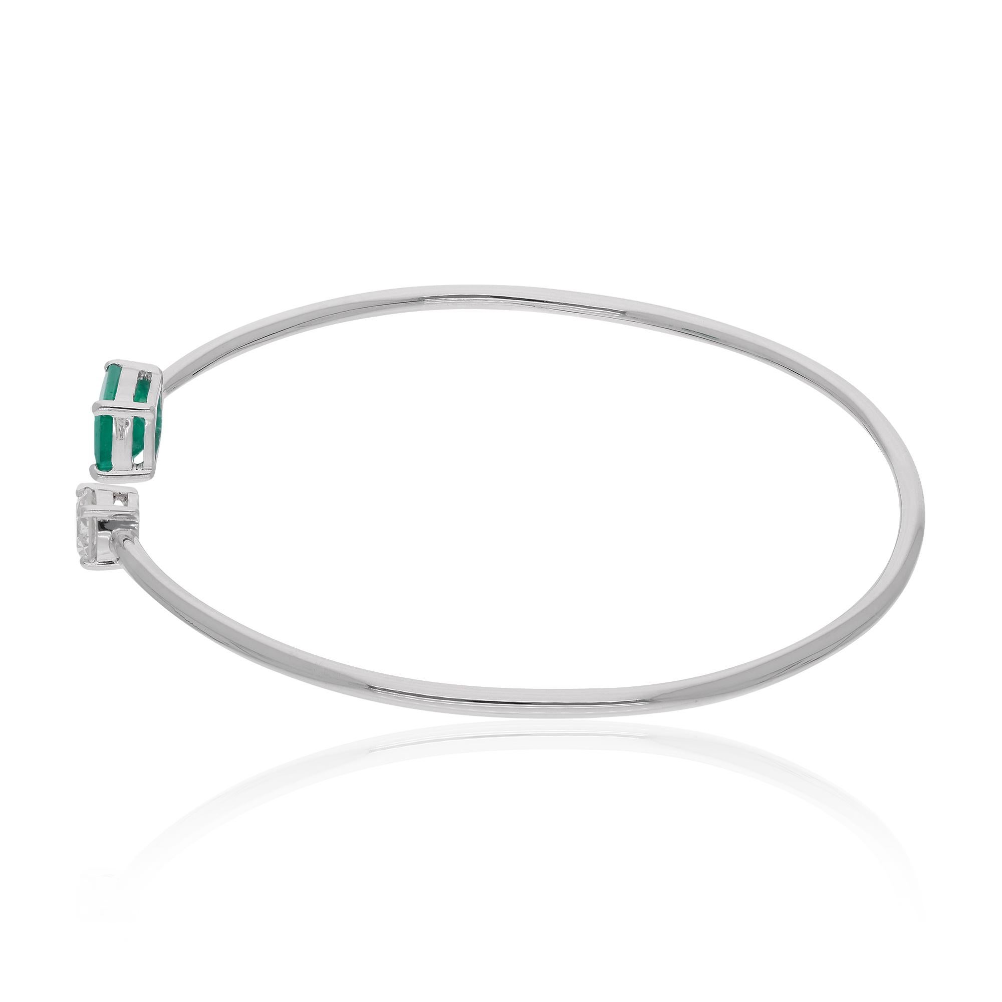 Taglio smeraldo Bracciale minimalista con diamante e smeraldo dello Zambia da 1 carato, regalo in oro bianco 18 carati in vendita