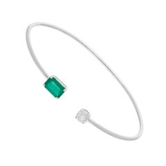 Bracciale minimalista con diamante e smeraldo dello Zambia da 1 carato, regalo in oro bianco 18 carati
