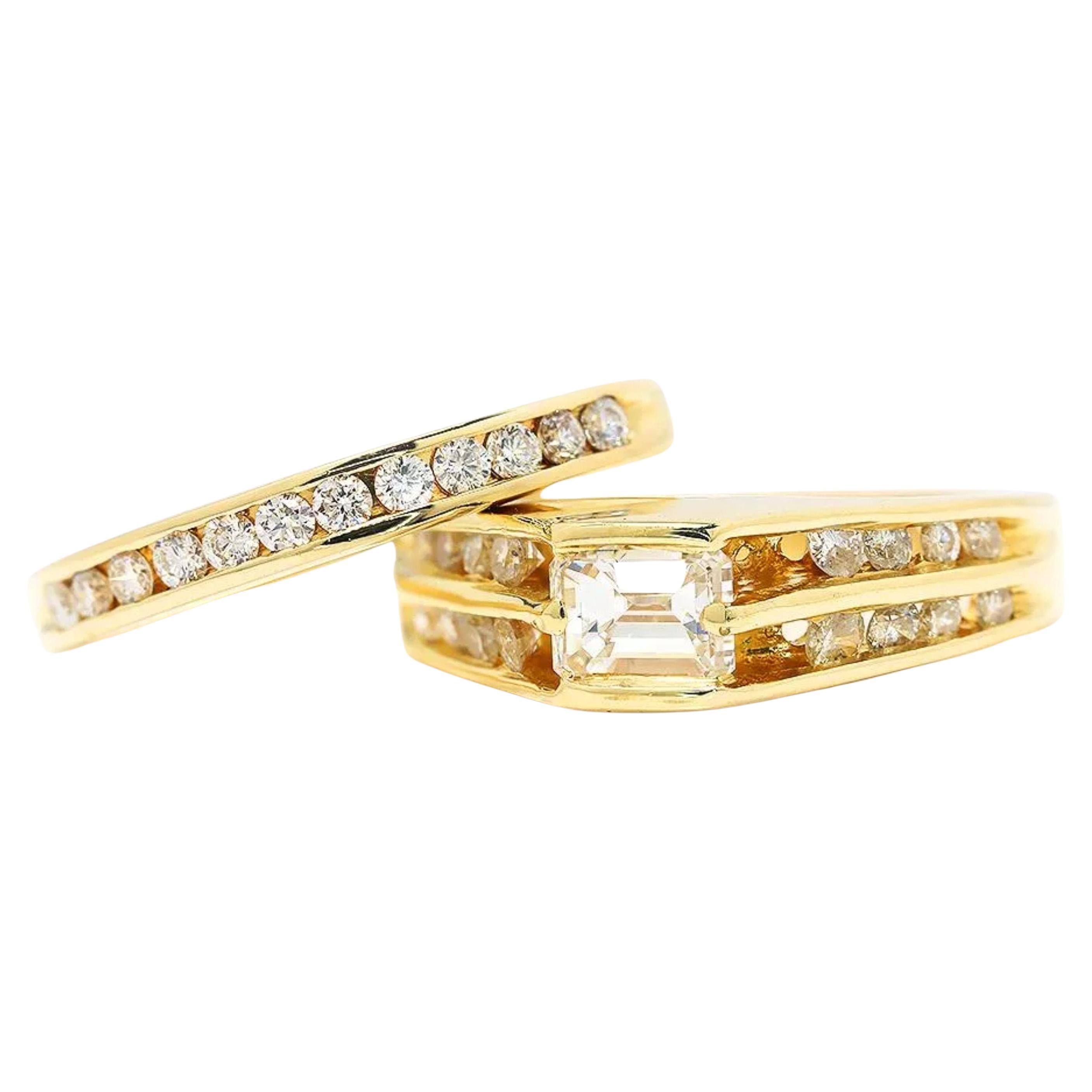 For Sale:  Minimalist 2 Carat Diamond Engagement Ring Set, Vintage Diamond Bridal Ring