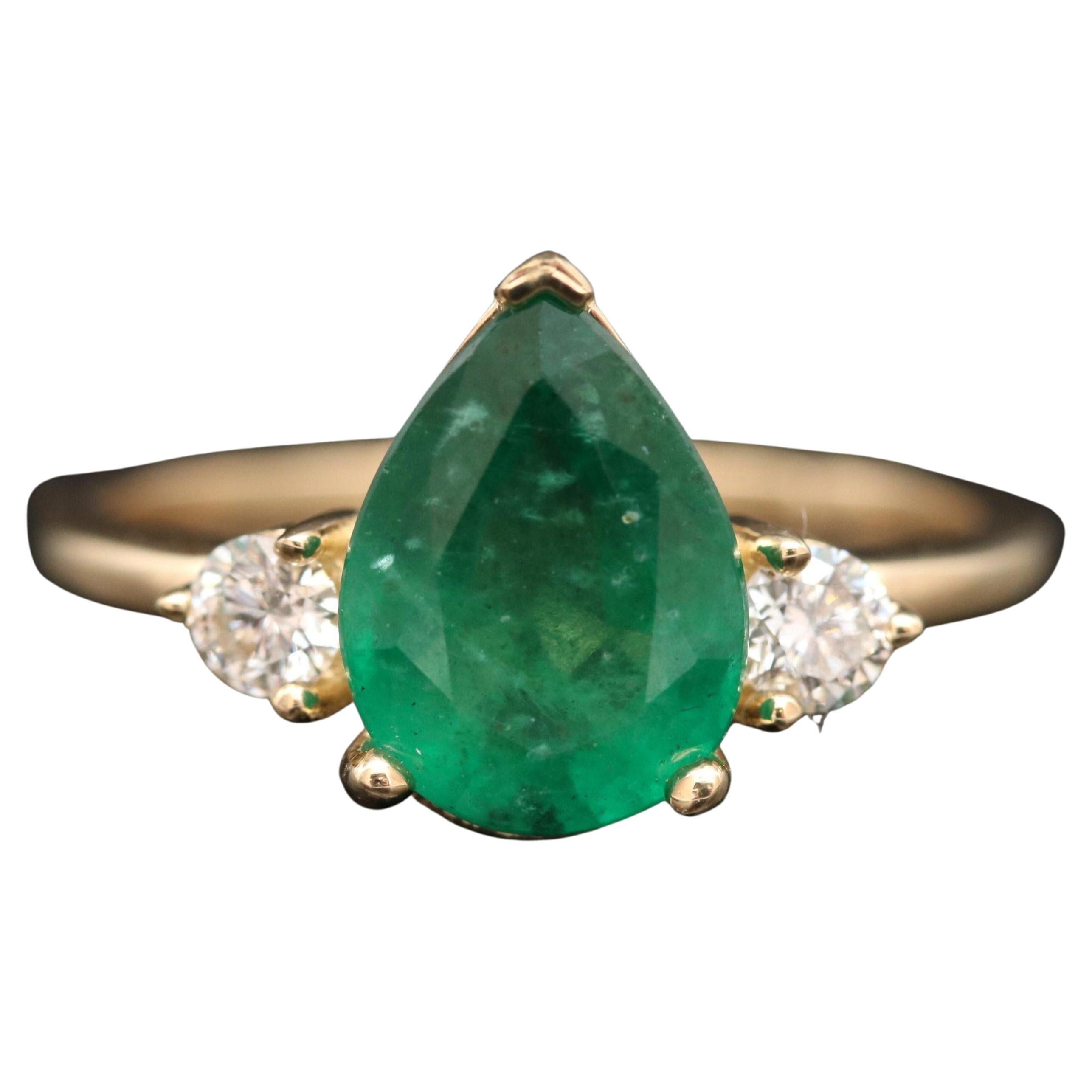 Customizable 2 Carat Pear Cut Emerald Diamond Engagement Ring, Minimalist Gold Bridal Ring For