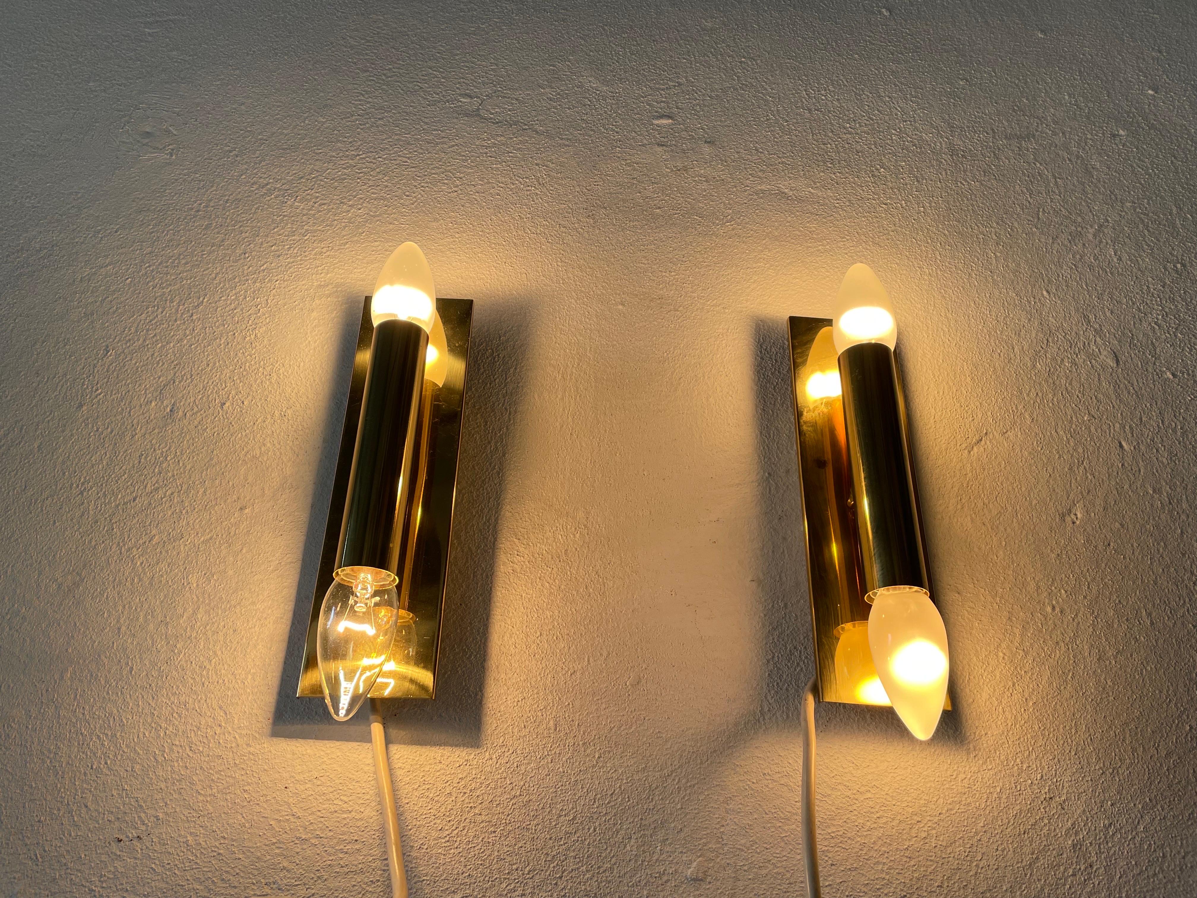 Minimalist 2-Side Brass Pair of Sconces by Doria, 1960s, Germany For Sale 4