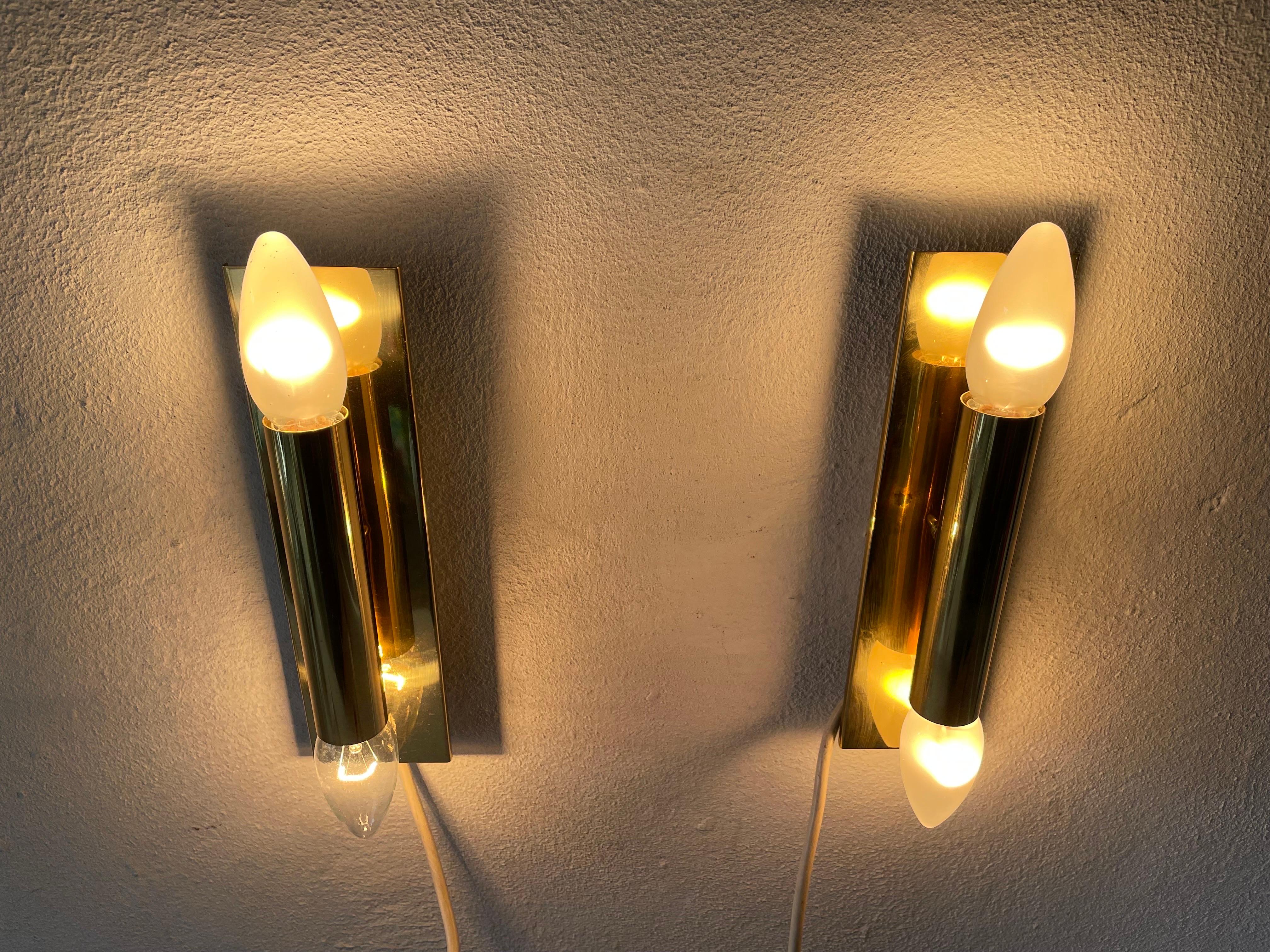 Minimalist 2-Side Brass Pair of Sconces by Doria, 1960s, Germany For Sale 5