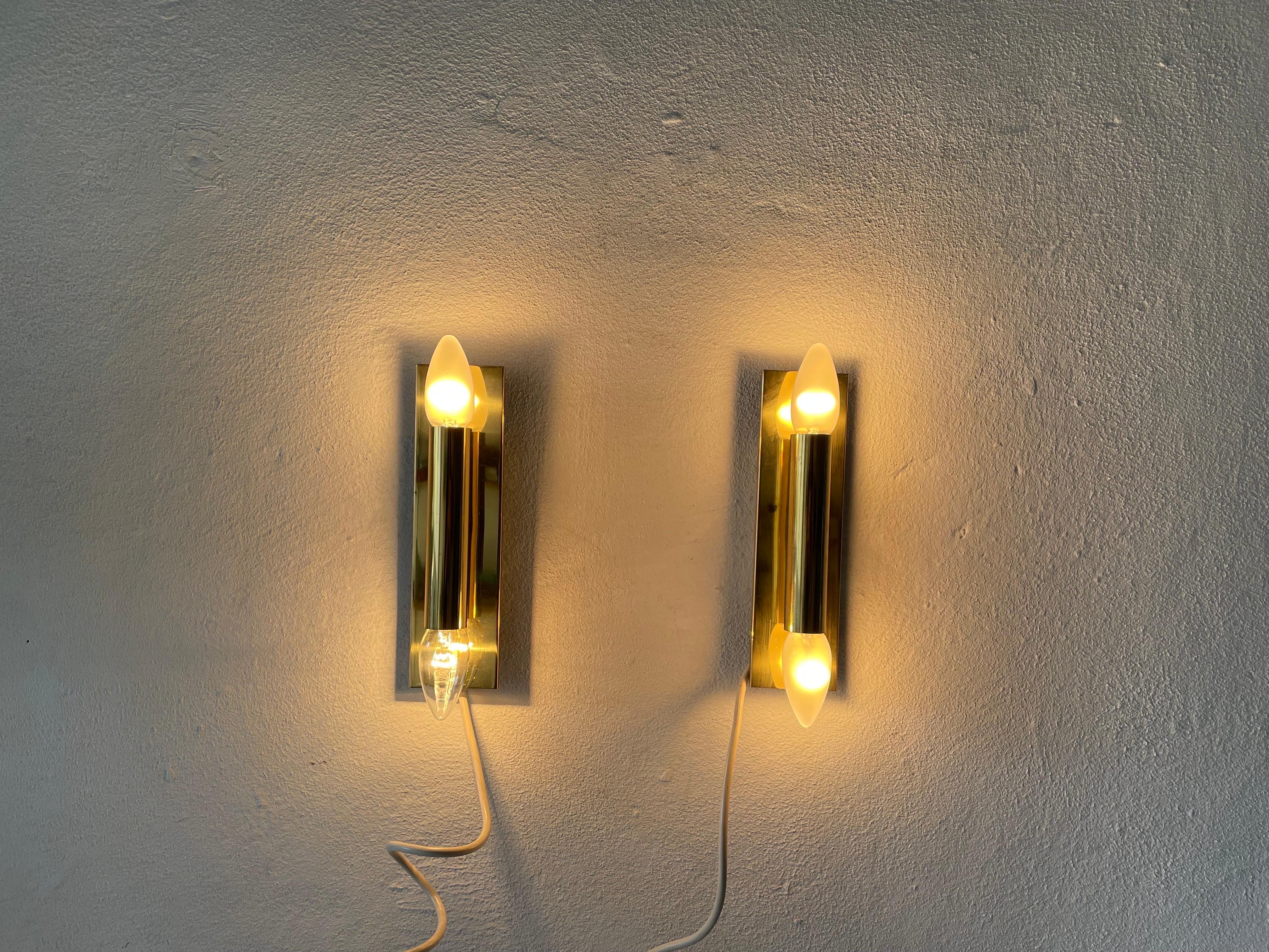 Minimalist 2-Side Brass Pair of Sconces by Doria, 1960s, Germany For Sale 6