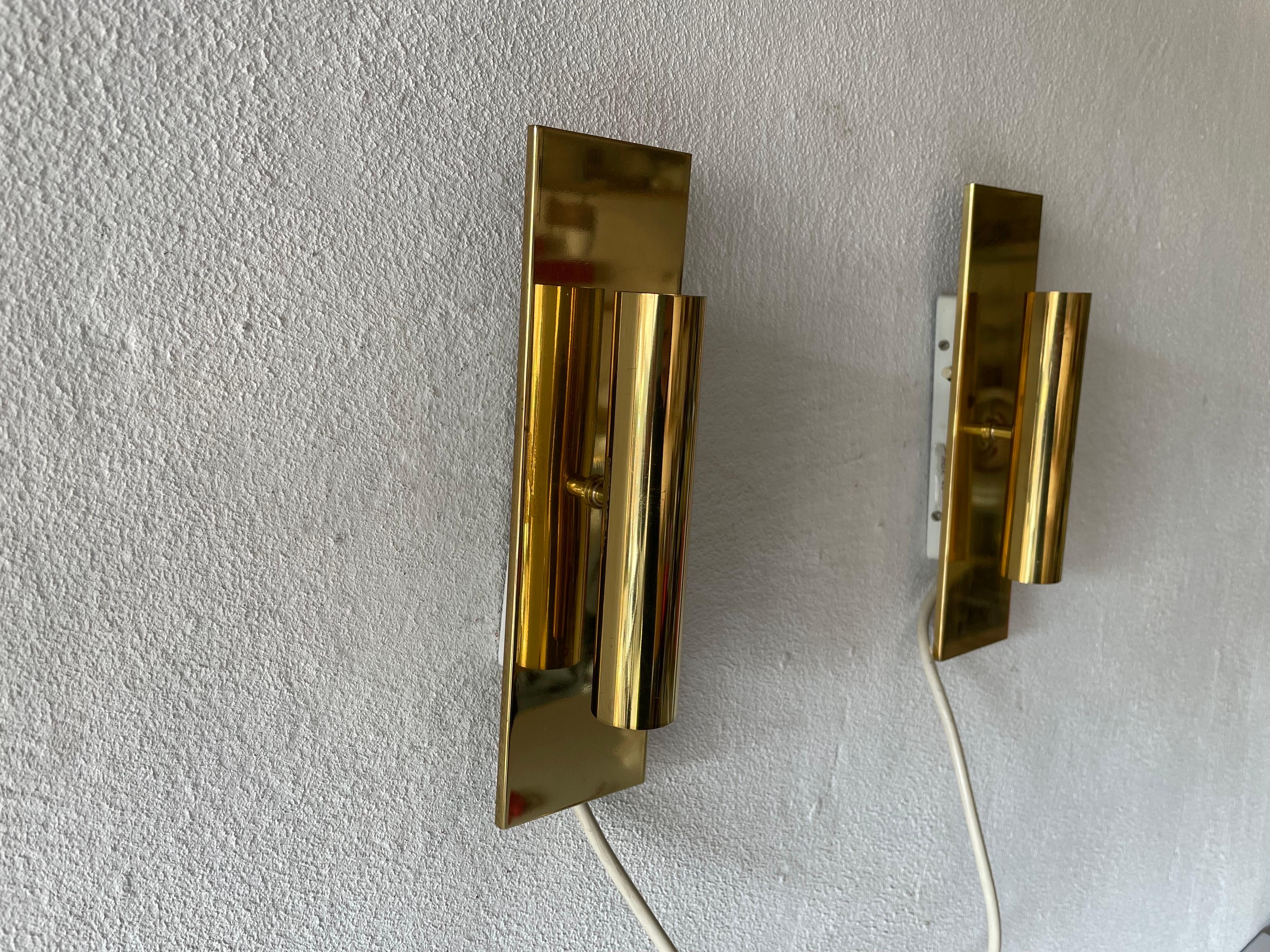 Mid-Century Modern Minimalist 2-Side Brass Pair of Sconces by Doria, 1960s, Germany For Sale