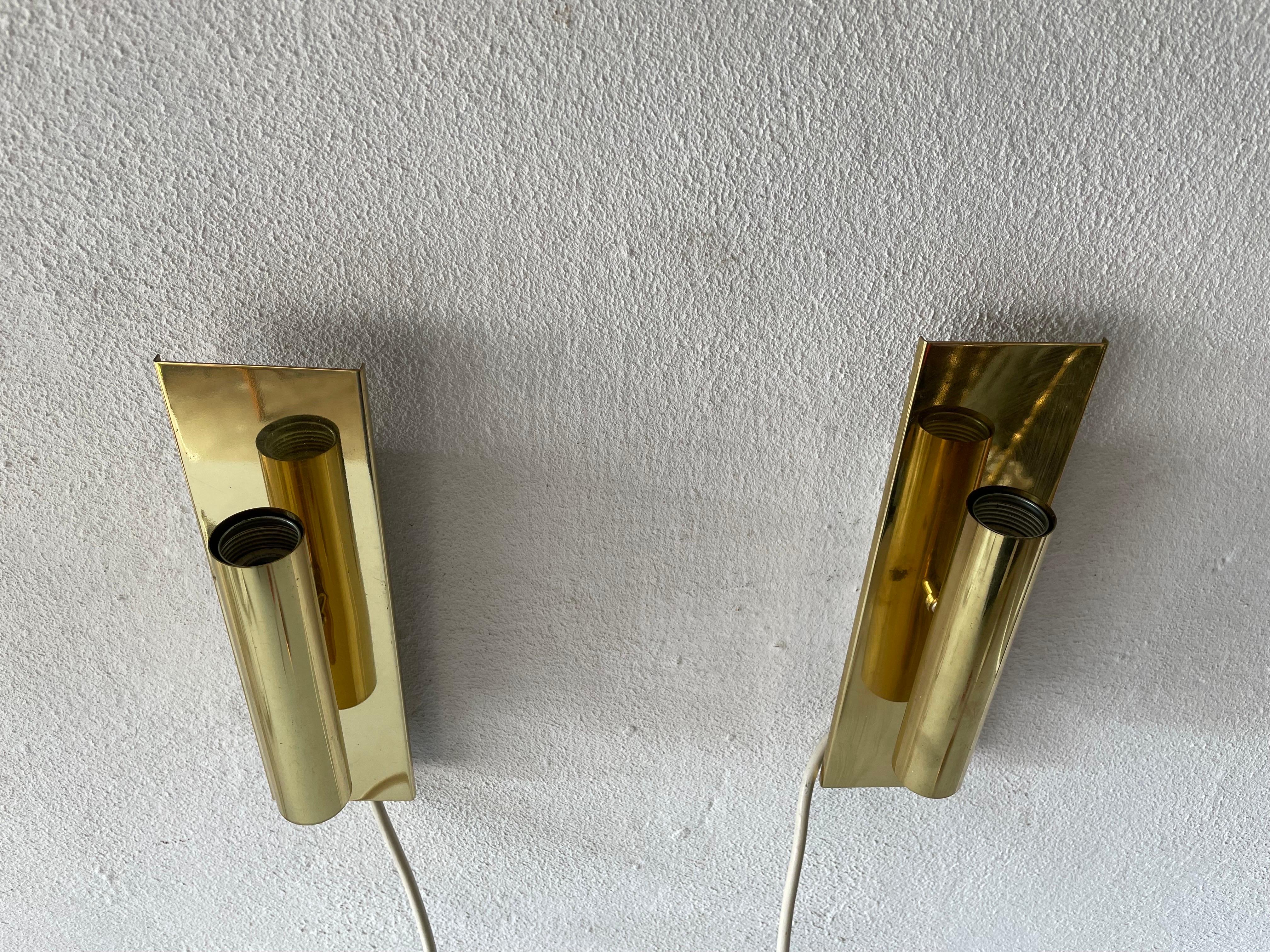 Minimalist 2-Side Brass Pair of Sconces by Doria, 1960s, Germany In Good Condition For Sale In Hagenbach, DE