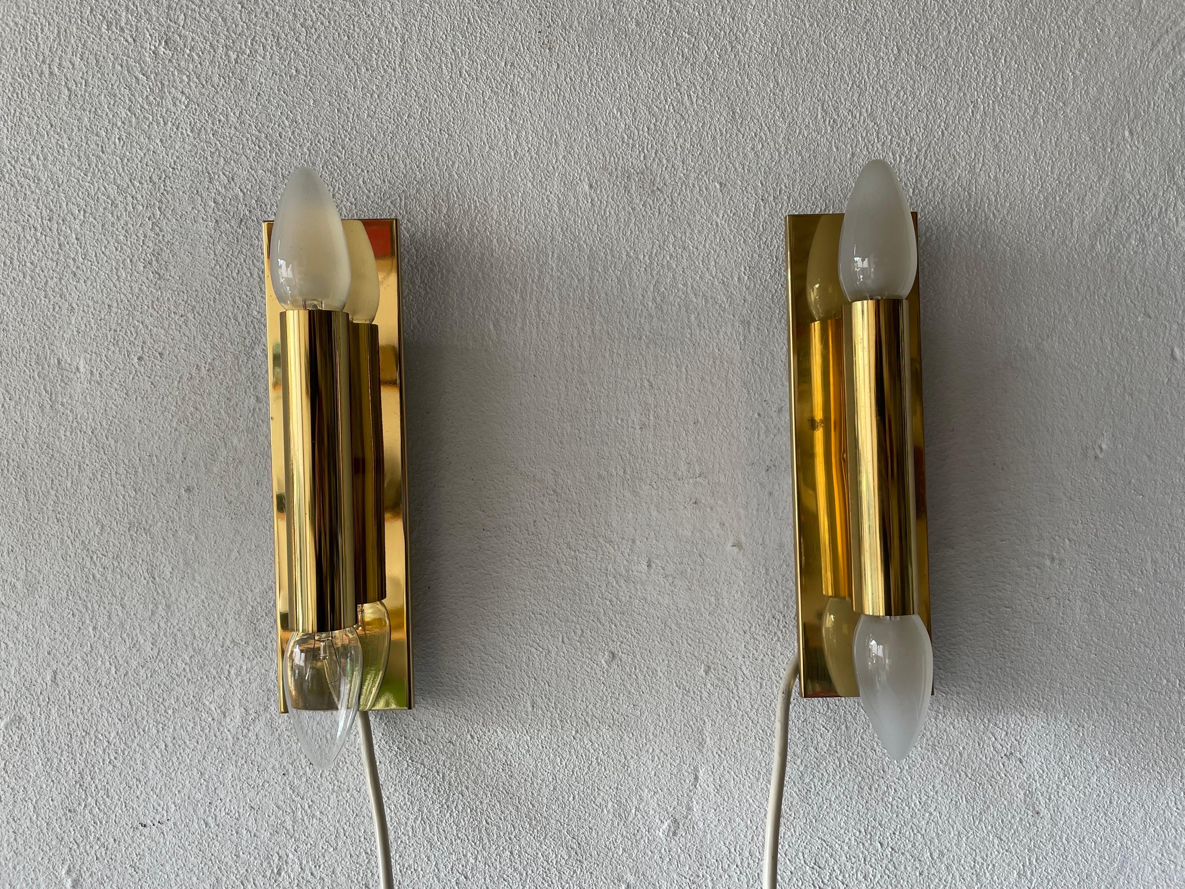 Metal Minimalist 2-Side Brass Pair of Sconces by Doria, 1960s, Germany For Sale