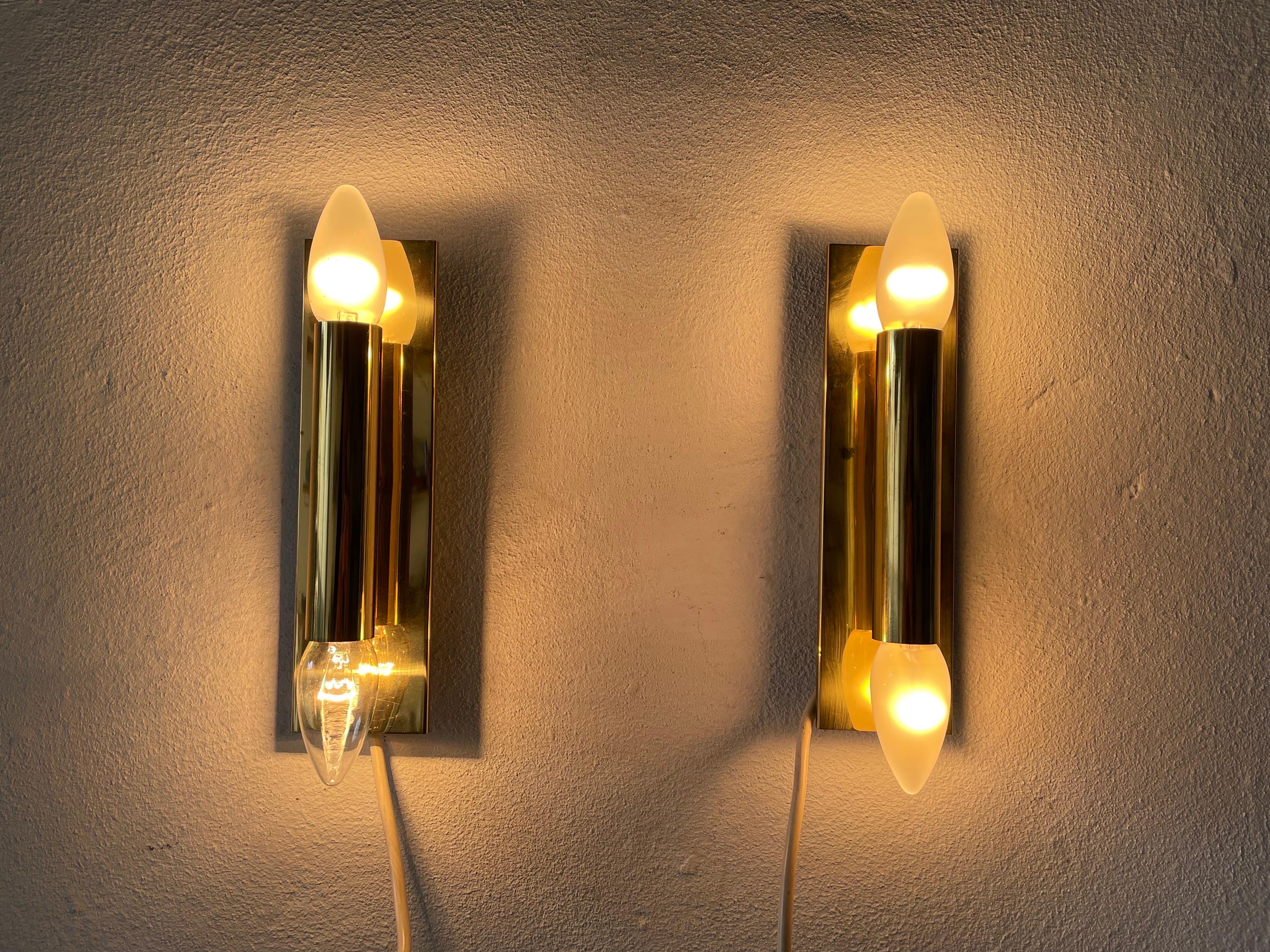 Minimalist 2-Side Brass Pair of Sconces by Doria, 1960s, Germany For Sale 1