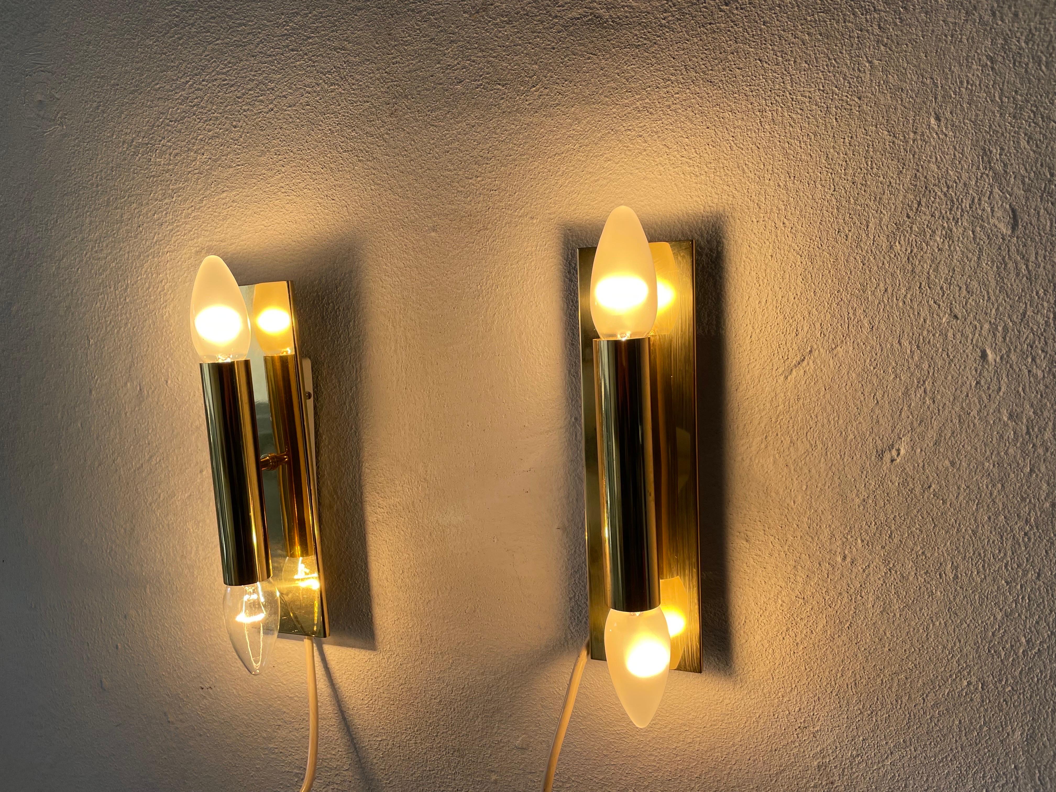 Minimalist 2-Side Brass Pair of Sconces by Doria, 1960s, Germany For Sale 2