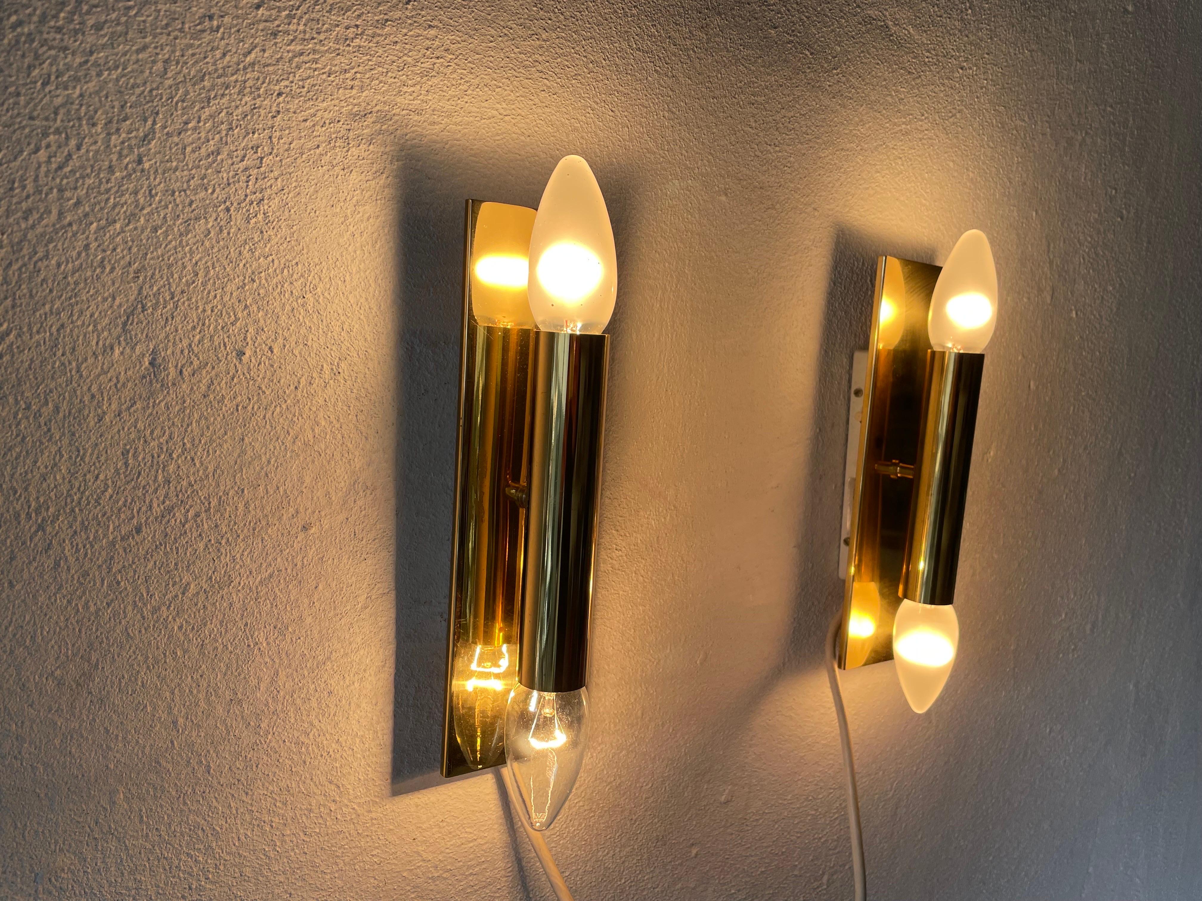 Minimalist 2-Side Brass Pair of Sconces by Doria, 1960s, Germany For Sale 3