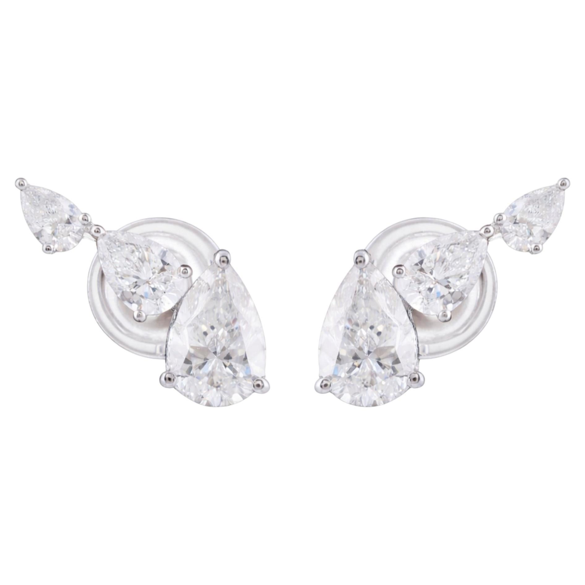 2.34 Ct Pear Cut SI/H Diamond Stud Earrings 18k White Gold Jewelry For Sale