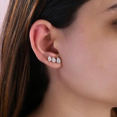 Natural Diamond Pear Cluster Stud Earrings 2.77 Carats in 18K White Gold