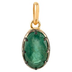 Pendentif solitaire en or jaune 18K avec émeraude naturelle ovale de 3,81 ct