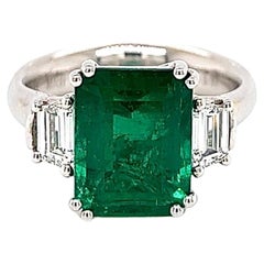 Minimalist 3.97 Carat Natural Emerald Diamond Three-Stone Ring in White Gold