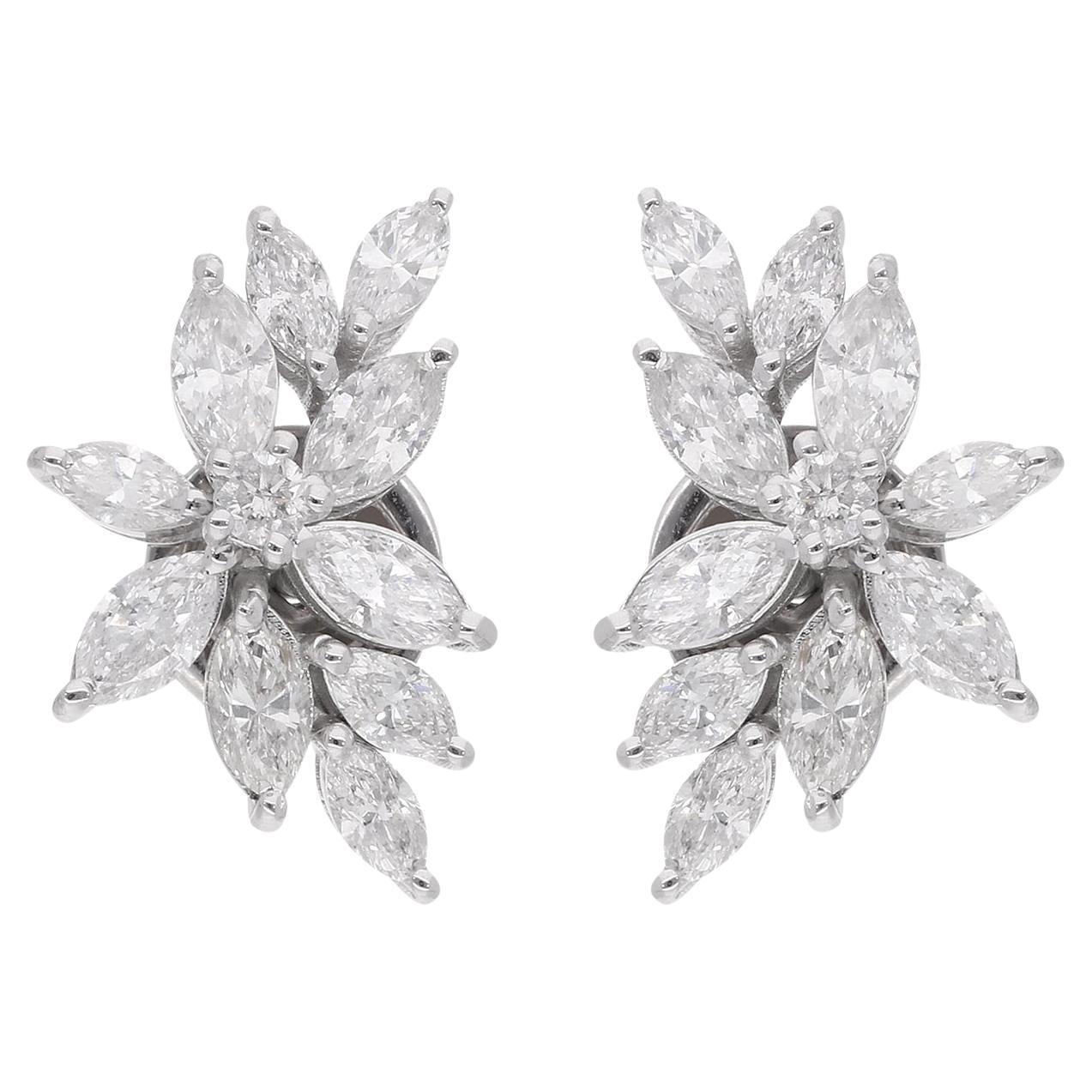 Minimalist 4.23Ct SI/H Marquise Cut Diamond Stud Earrings 14k Solid White Gold