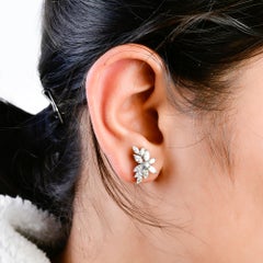 Pear Cut Diamond Flower Stud Earrings 18K White Gold Wedding 1.7 Carat