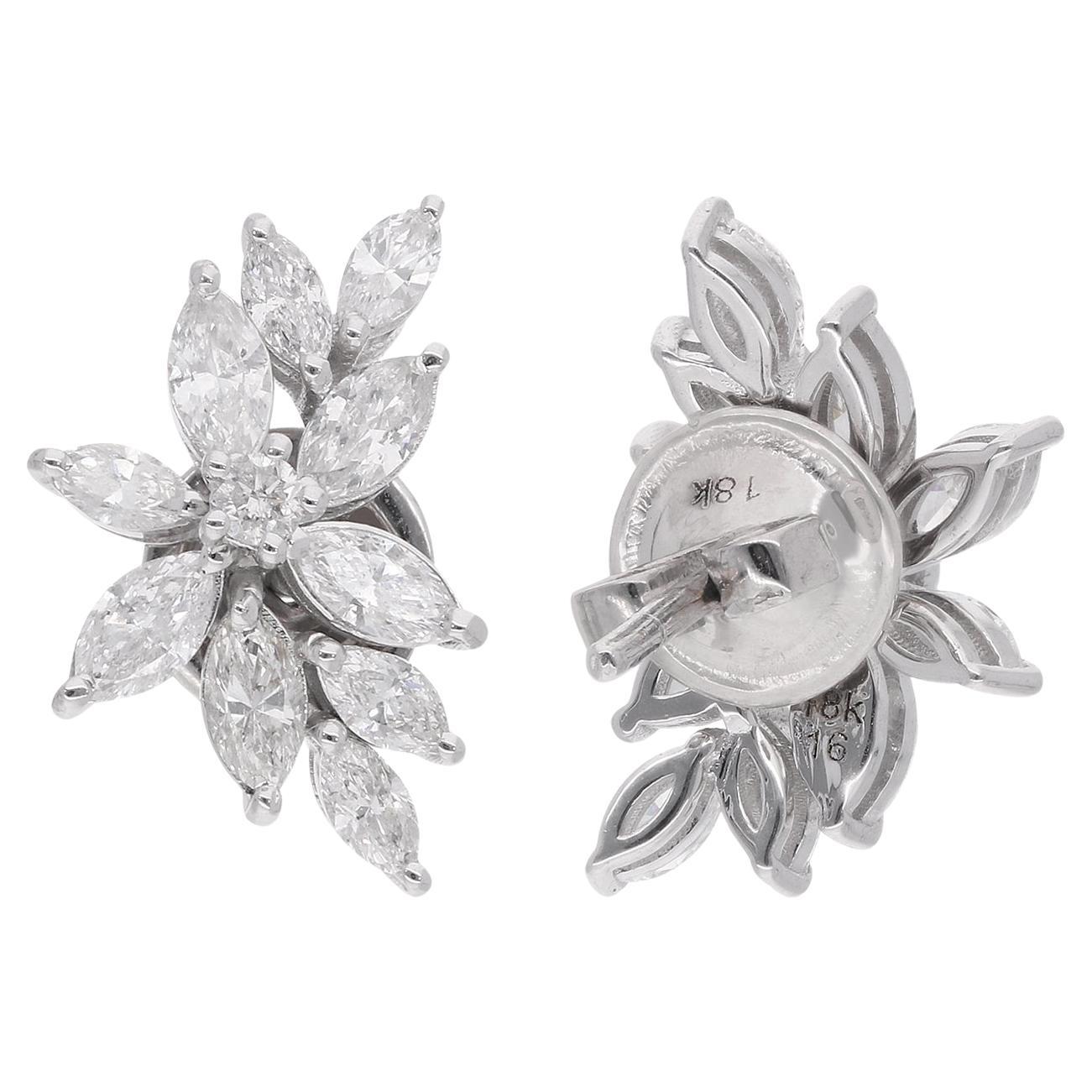 Orecchini minimalisti con diamanti taglio marquise da 4,23 carati SI/H in oro bianco massiccio 18 carati