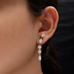 Minimalist 4.86Ct Natural Diamond Dangle Drop Earrings 14 Karat White Gold