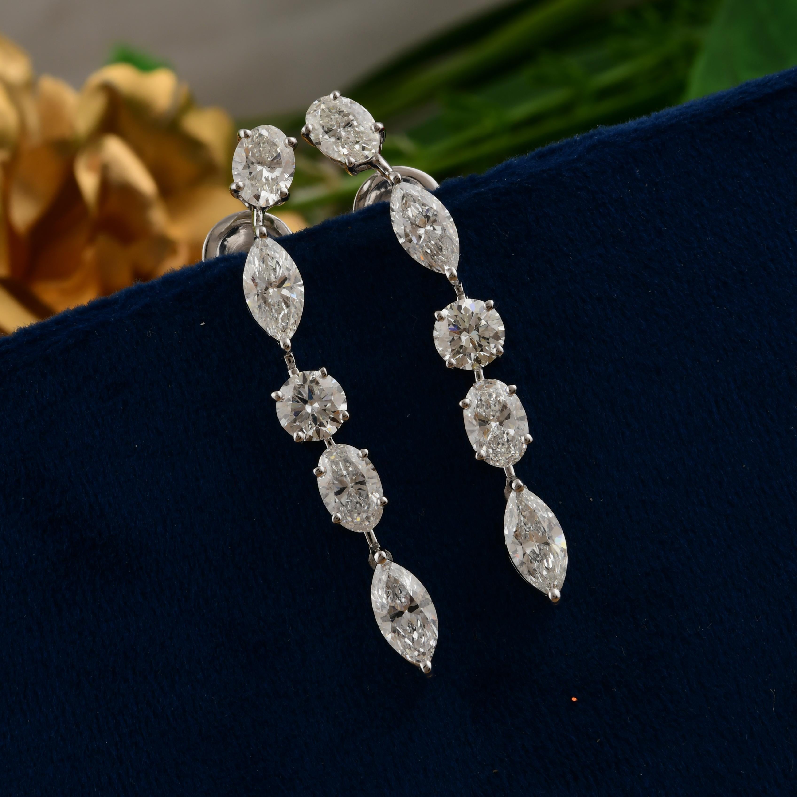 Taille mixte Boucles d'oreilles pendantes Minimalist 4.86Ct Natural Diamond Dangle Gold 14 Karat White Gold en vente