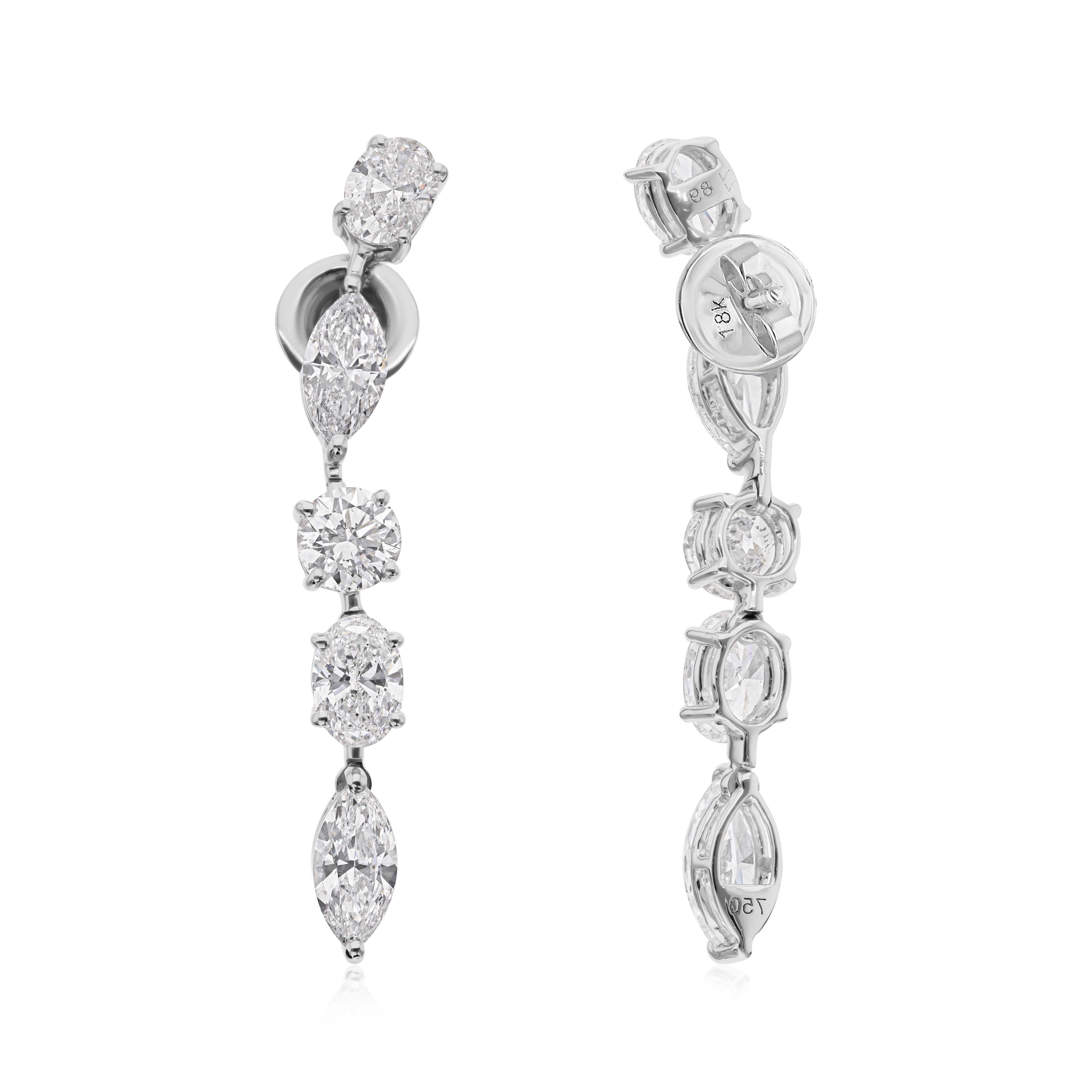 Boucles d'oreilles pendantes Minimalist 4.86Ct Natural Diamond Dangle Gold 14 Karat White Gold Pour femmes en vente